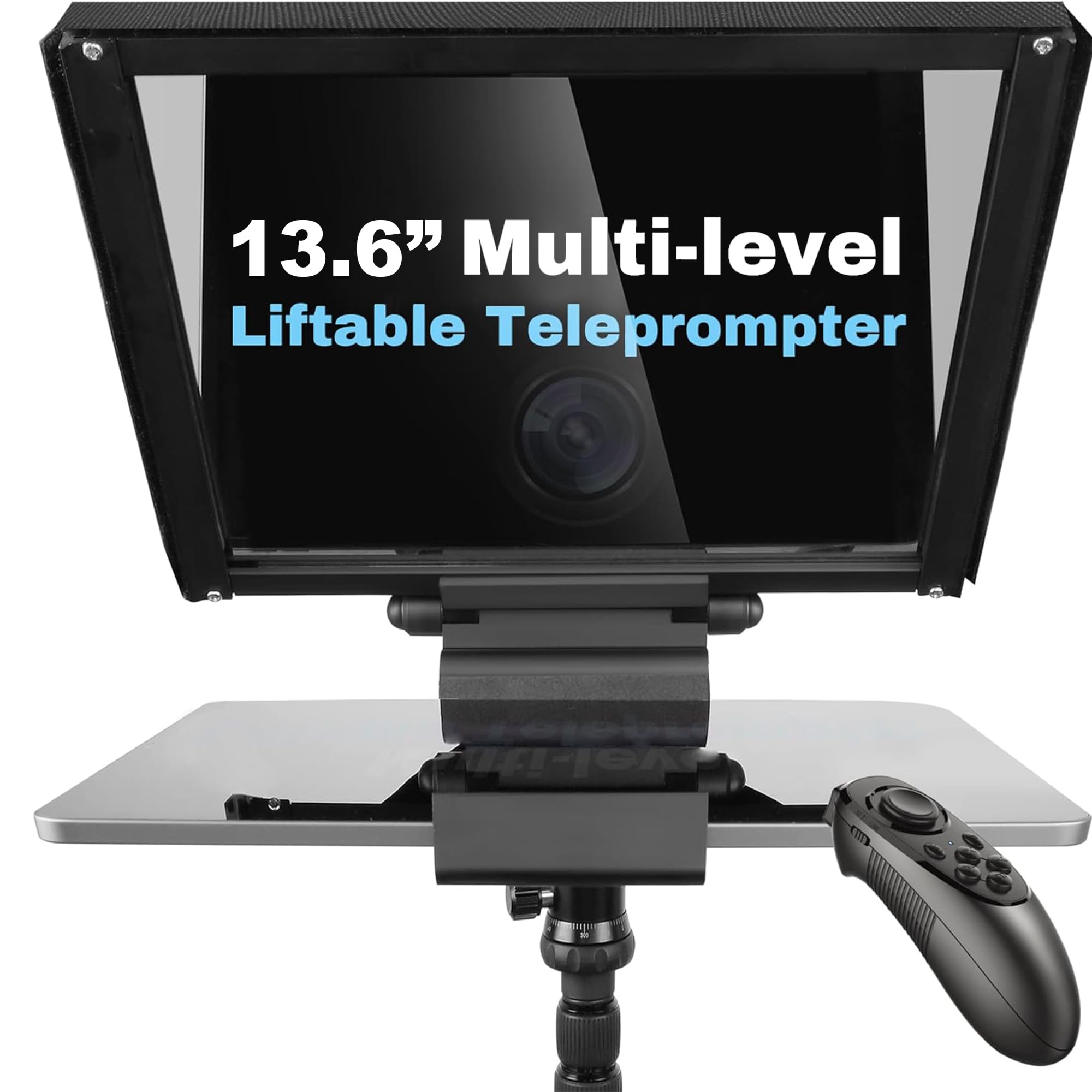 13.6-inch Aluminum teleprompter for Camera, Freely Adjustable Screen, Accommodates 12.9-inch Tablets, with Remote Control and Free Exclusive apps