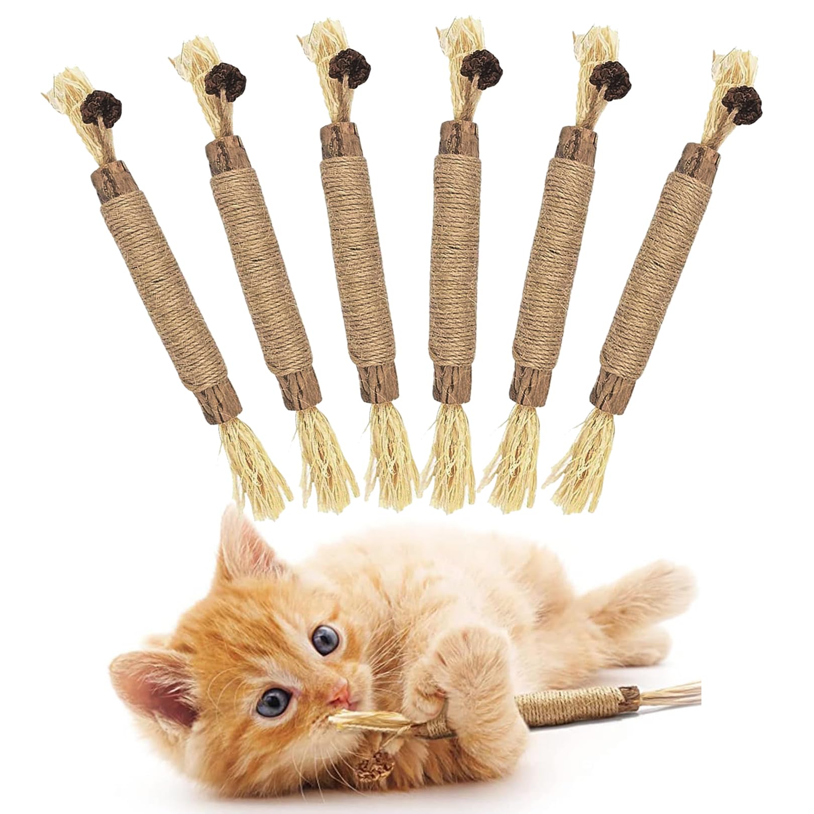 6 pcs Natural Silvervine Sticks Kitten Teething Toys,Natural Cat Teeth Nip Cleaning Teeth,Chew Catnip Chew Toys,Natural Cat Chew Toys for Indoor Cat Teeth Cleaning Kitten Teething and Stress Release