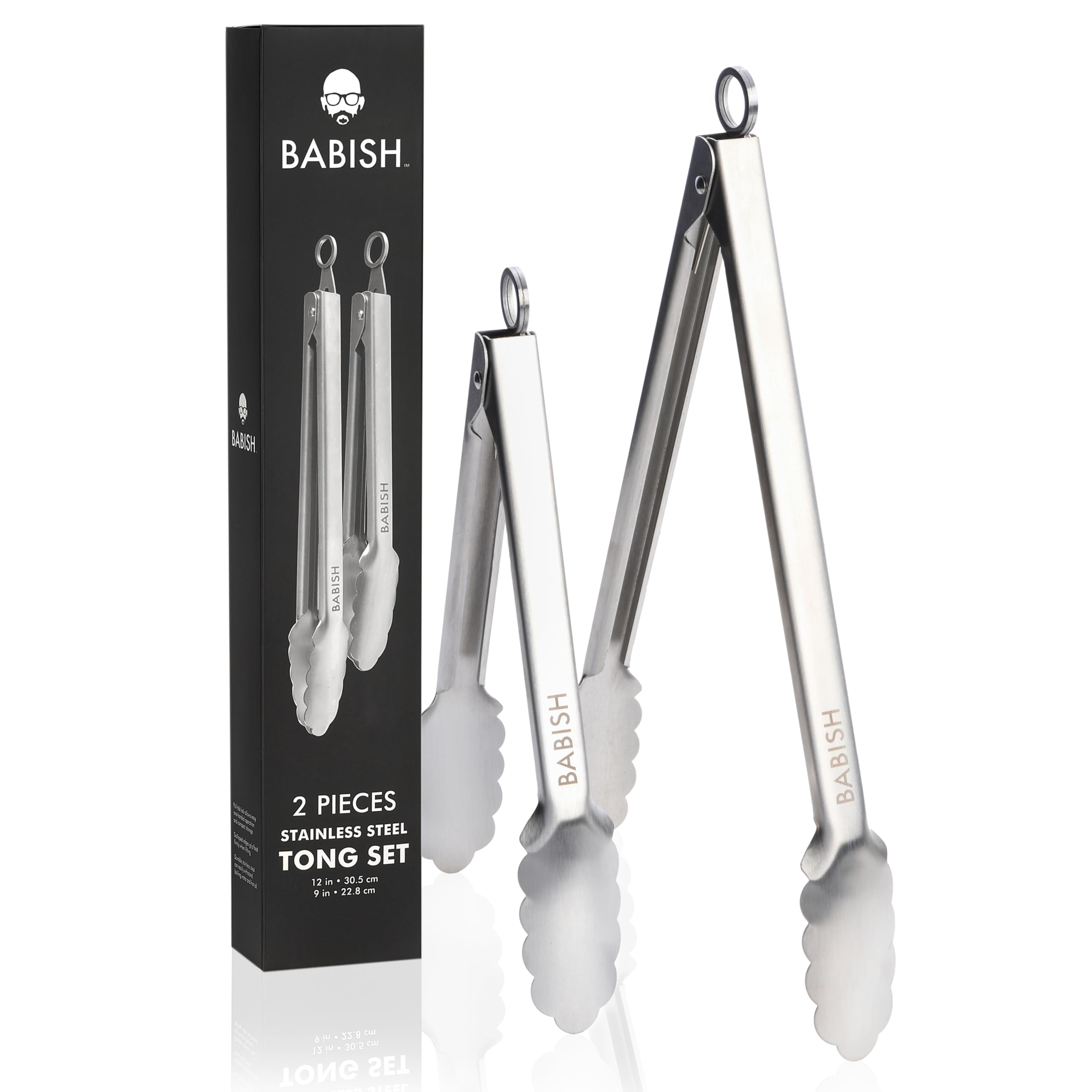 Babish12” & 9” Locking Kitchen Tong Set, Stainless Steel