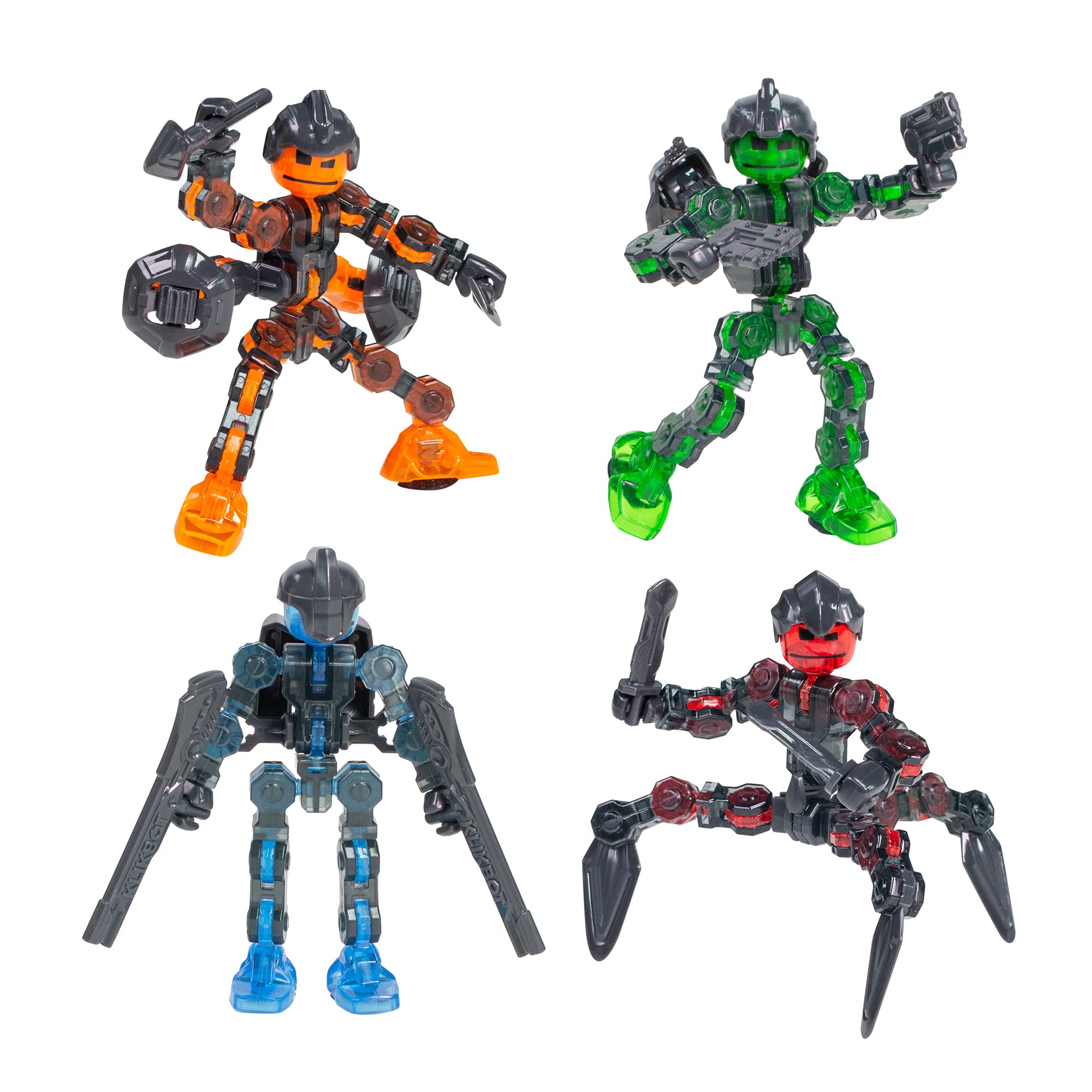 Zing Klikbot, Complete Set of 4 Poseable Action Figures with Weapons, Translucent, Create Stop Motion Animation, for Ages 6 and Up (Series 3 Guardians)