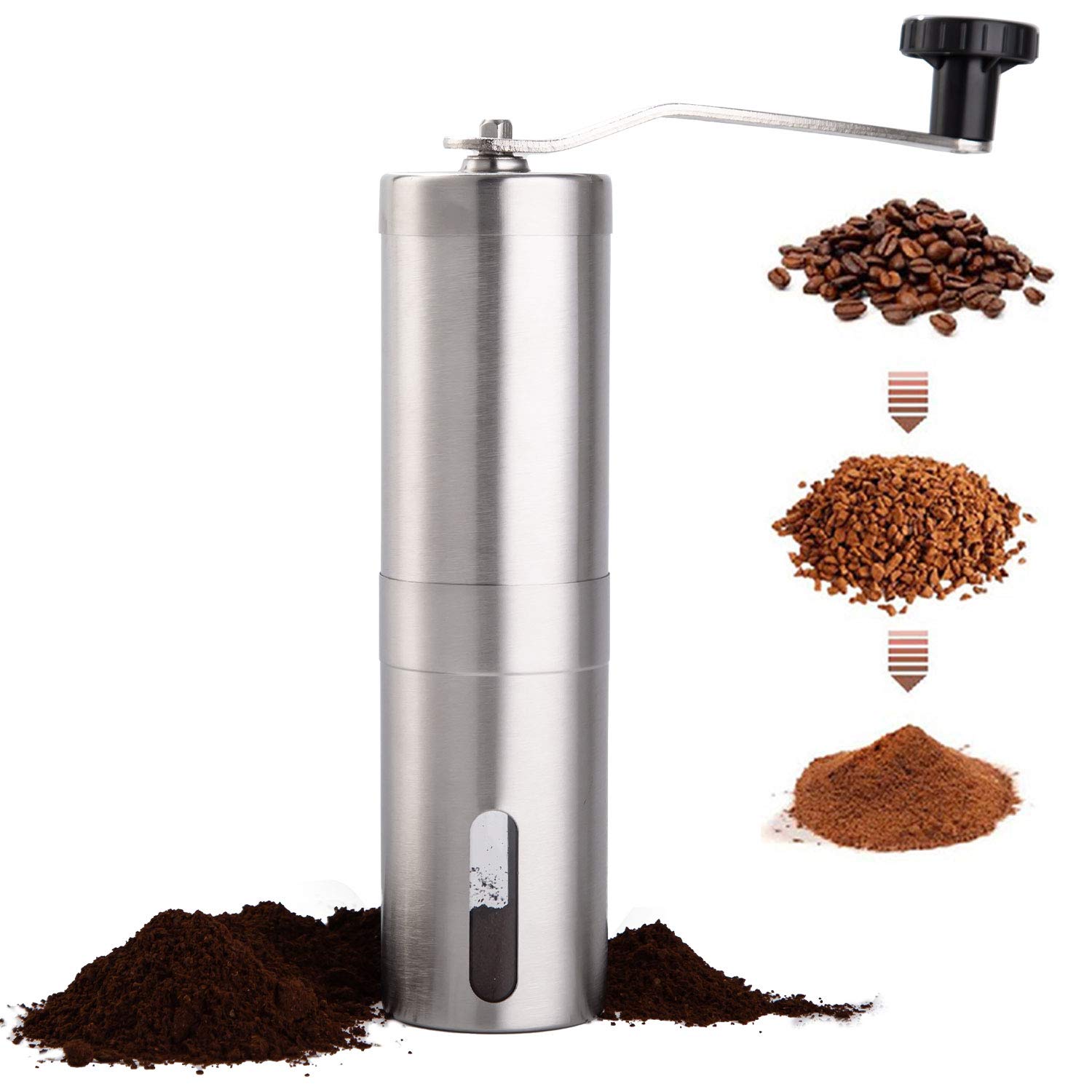 PARACITYManual Coffee Bean Grinder Stainless Steel Hand Coffee Mill Ceramic Burr for Aeropress, Drip Coffee, Espresso, French Press, Turkish Brew