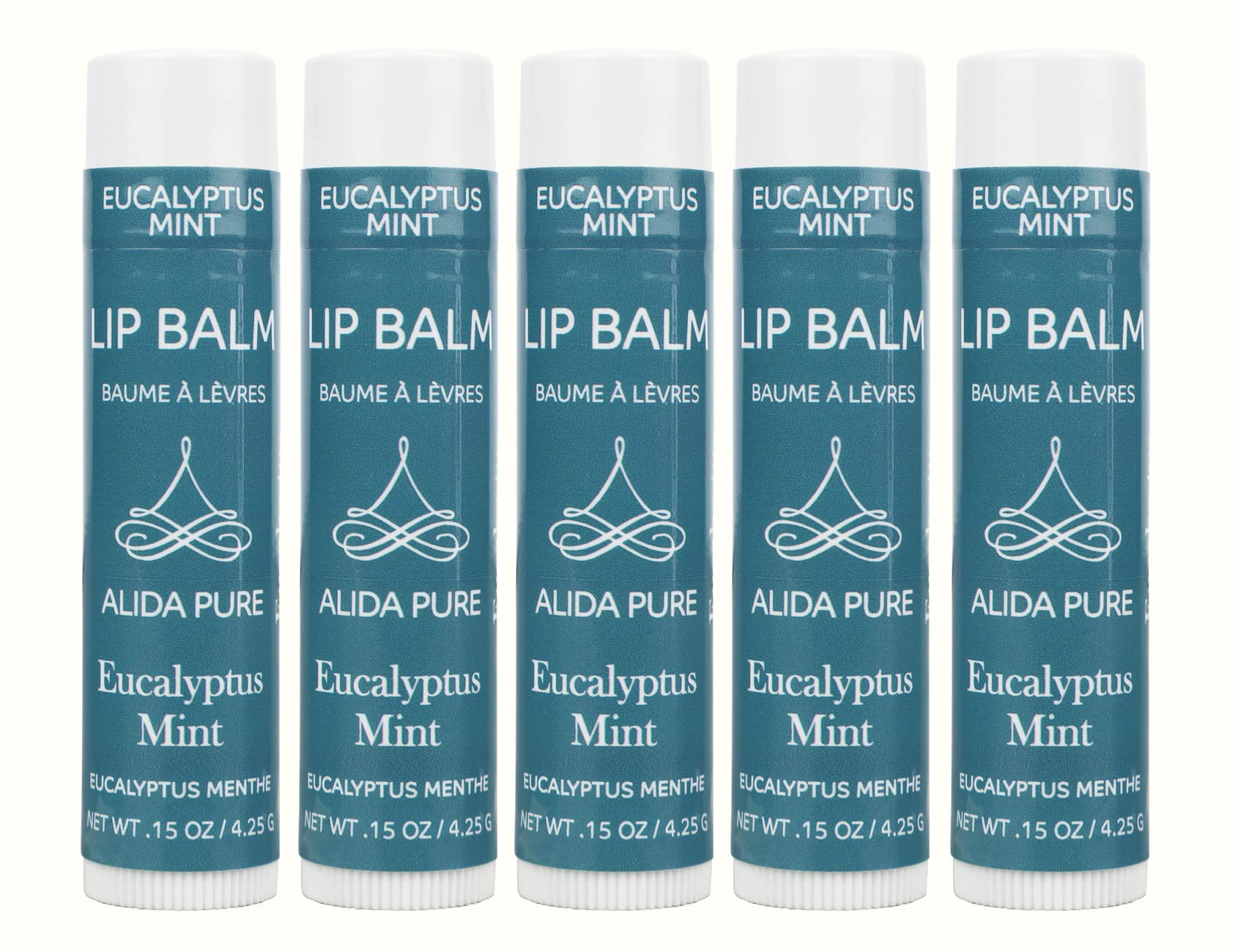 Vegan Lip Balm by PURE + SIMPLE, Eucalyptus Mint Lip Balm Collection, Cruelty Free Medicated Chapstick, Moisturize Dry, or Chapped, Lips, 5 Tube Set.