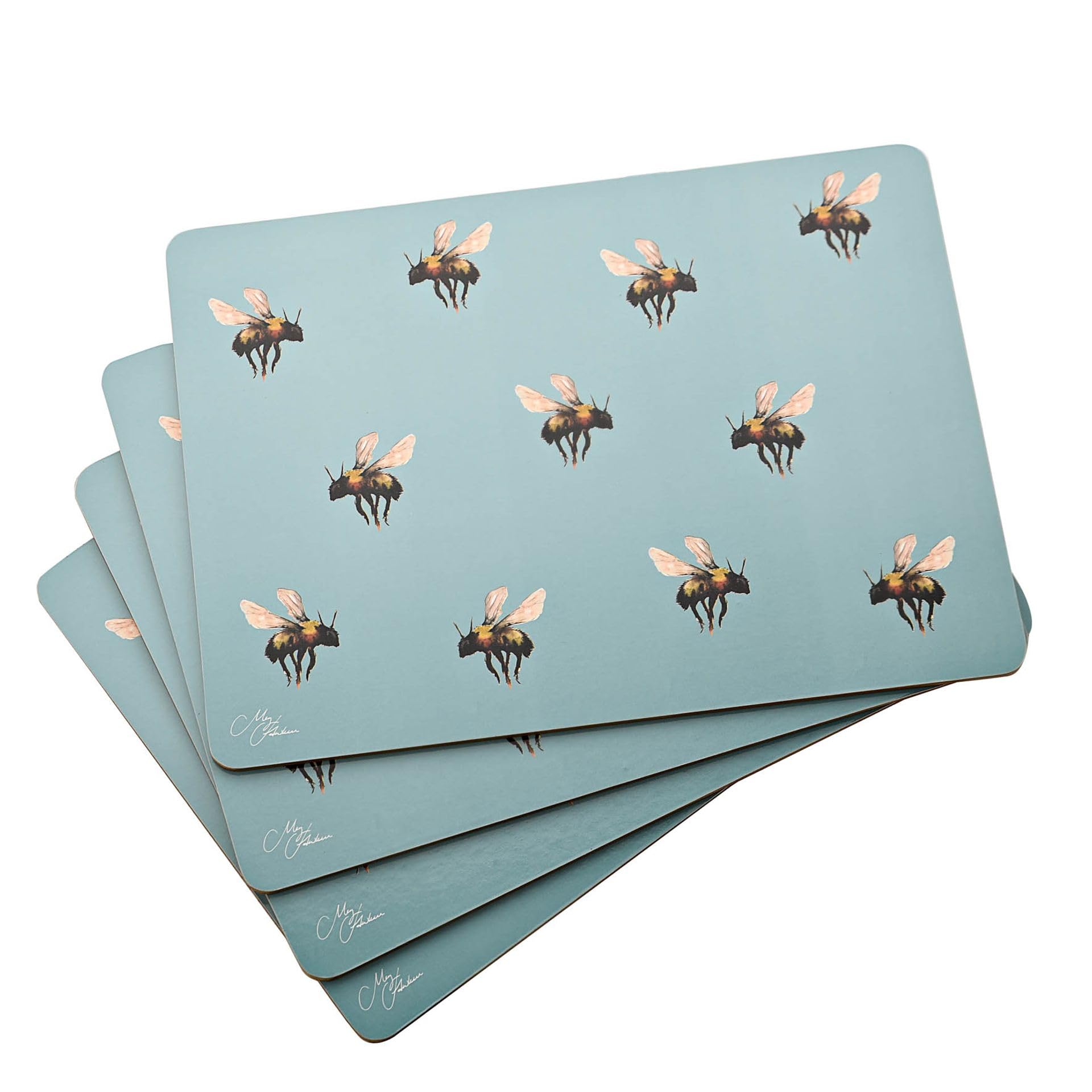 Meg Hawkins Set of 4 Placemats - Buzzing Bees Design - Light Teal/Aqua - 29.3 cm