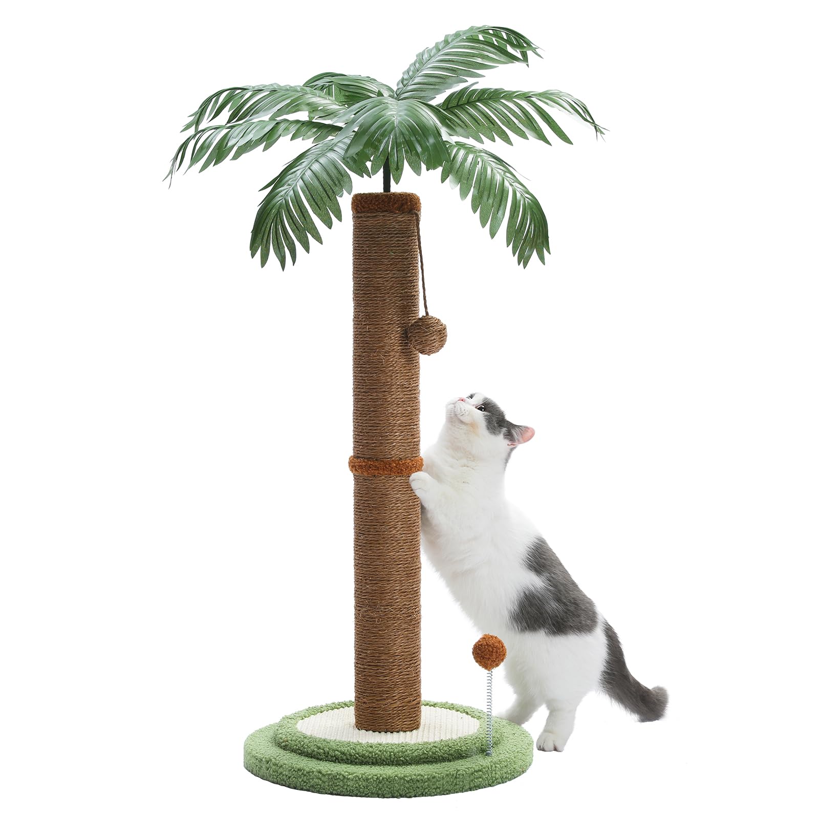 PAWZ Road Coconut Palm Cat Scratching Post, 85cm height Cat Scratcher for indoor cats with Interactive Balls Brown