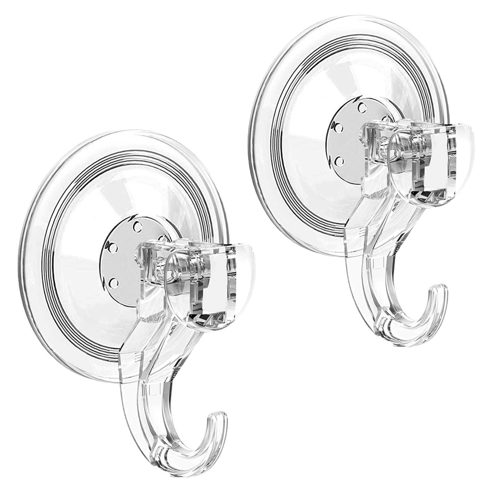 LuxearSuction Cup Hooks - 2 Pack Suction Hooks Reusable Powerful Waterproof Shower Hooks - Heavy Duty Vacuum Suction Hanger for Shower, Window, Towel, Loofah - Clear