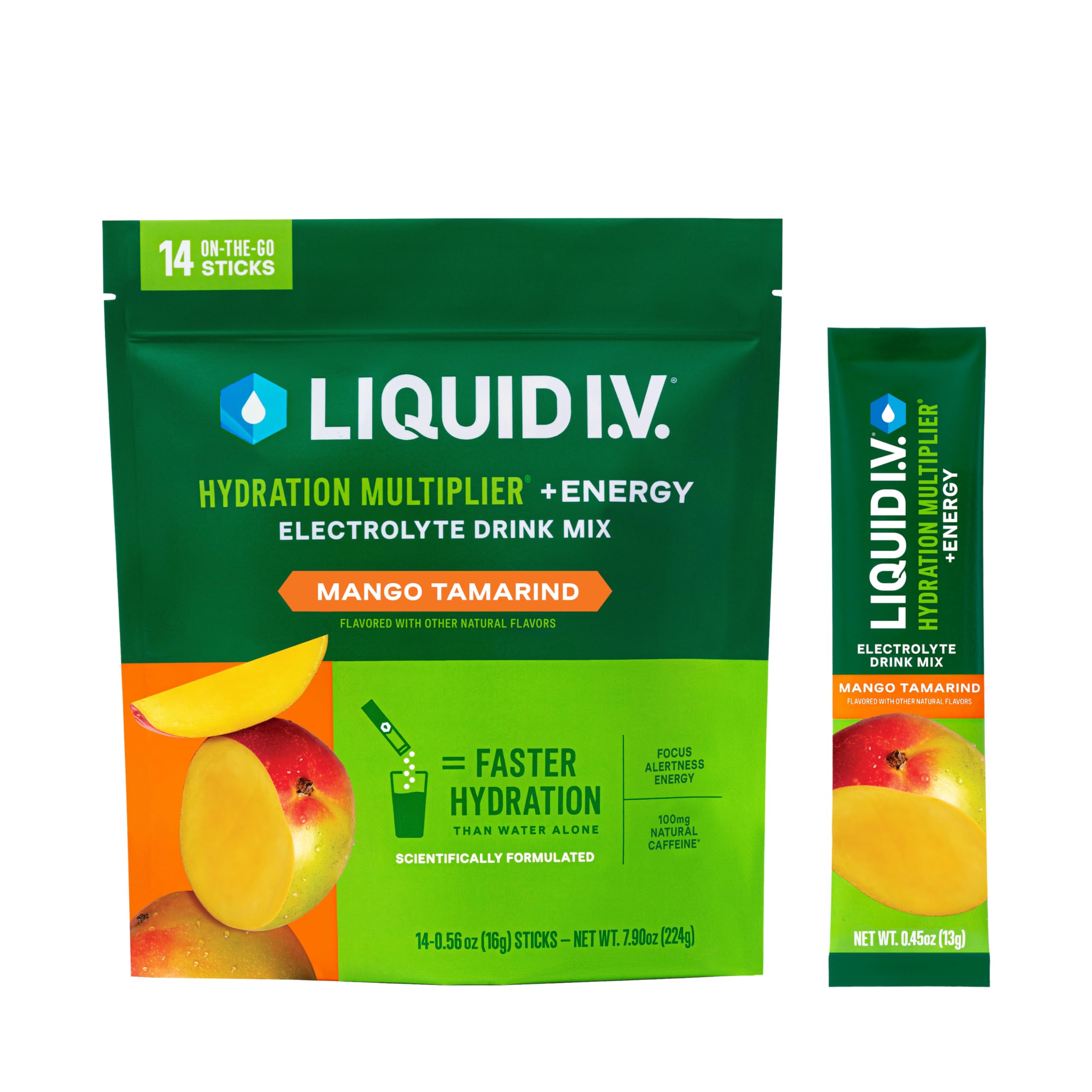 Liquid I.V.Hydration Multiplier +Energy - Mango Tamarind | Electrolyte Powder Drink Mix | 1 Pack (14 Servings)