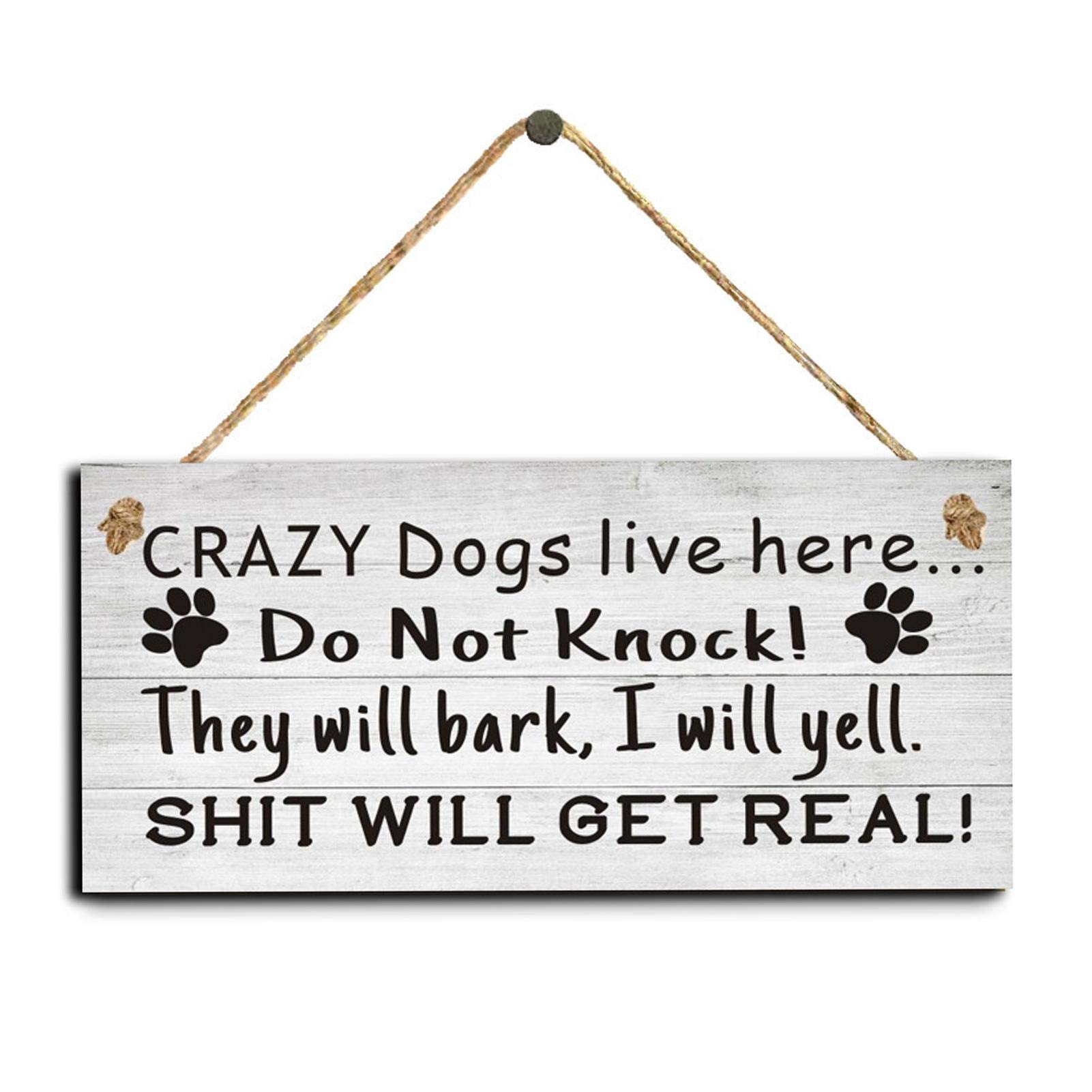 Funny Wood Plaque Dog Signs with Hanging Rope, Wooden Signs for Dog Owners, Sign Gifts for Dog Lovers(11.8x4 Inch )