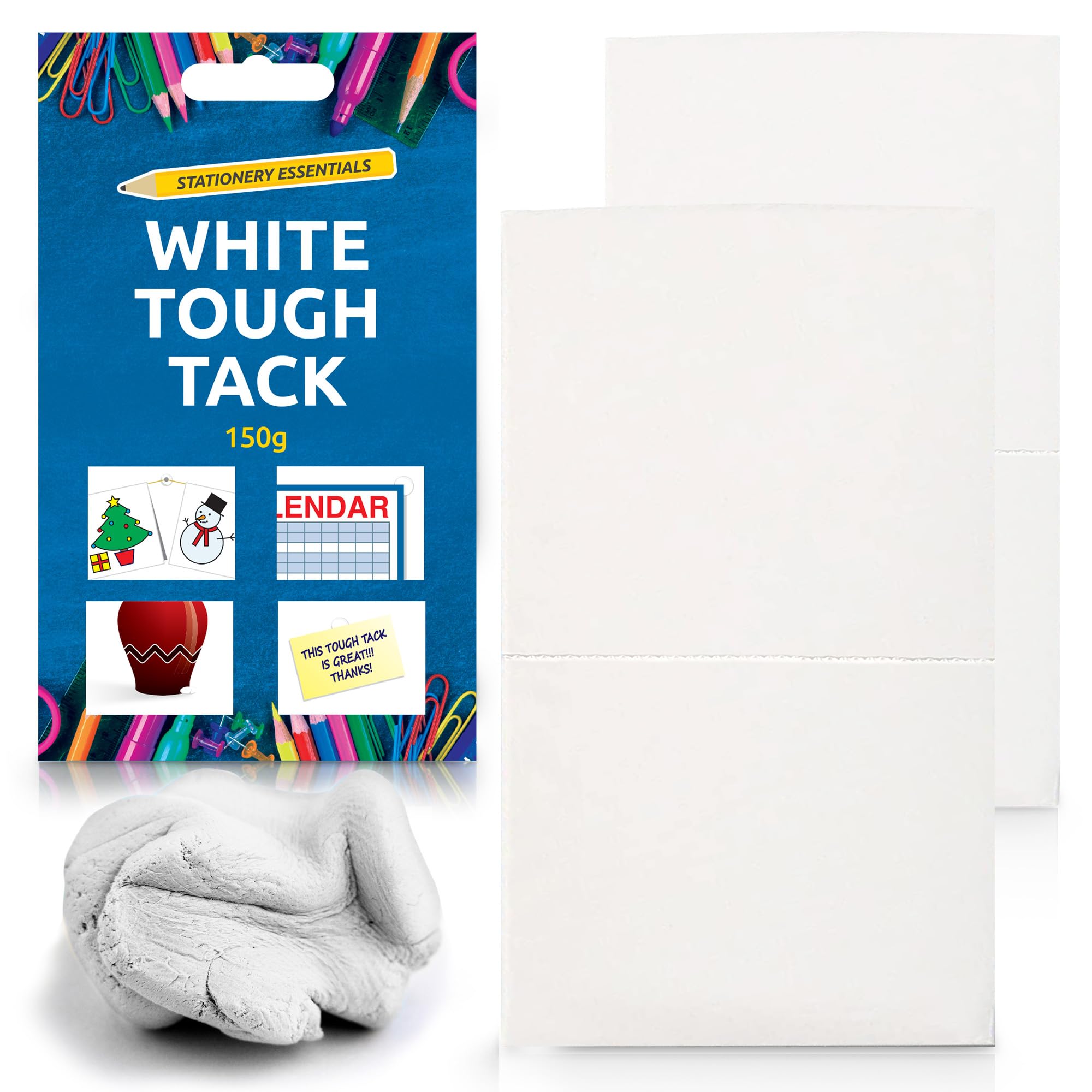 150g White Tack for Walls No Mark | Multipurpose Reusable Adhesive Putty | Clean, Safe & Easy to Use, Waterproof Invisible Non-Toxic No Mark | White Tough Tack