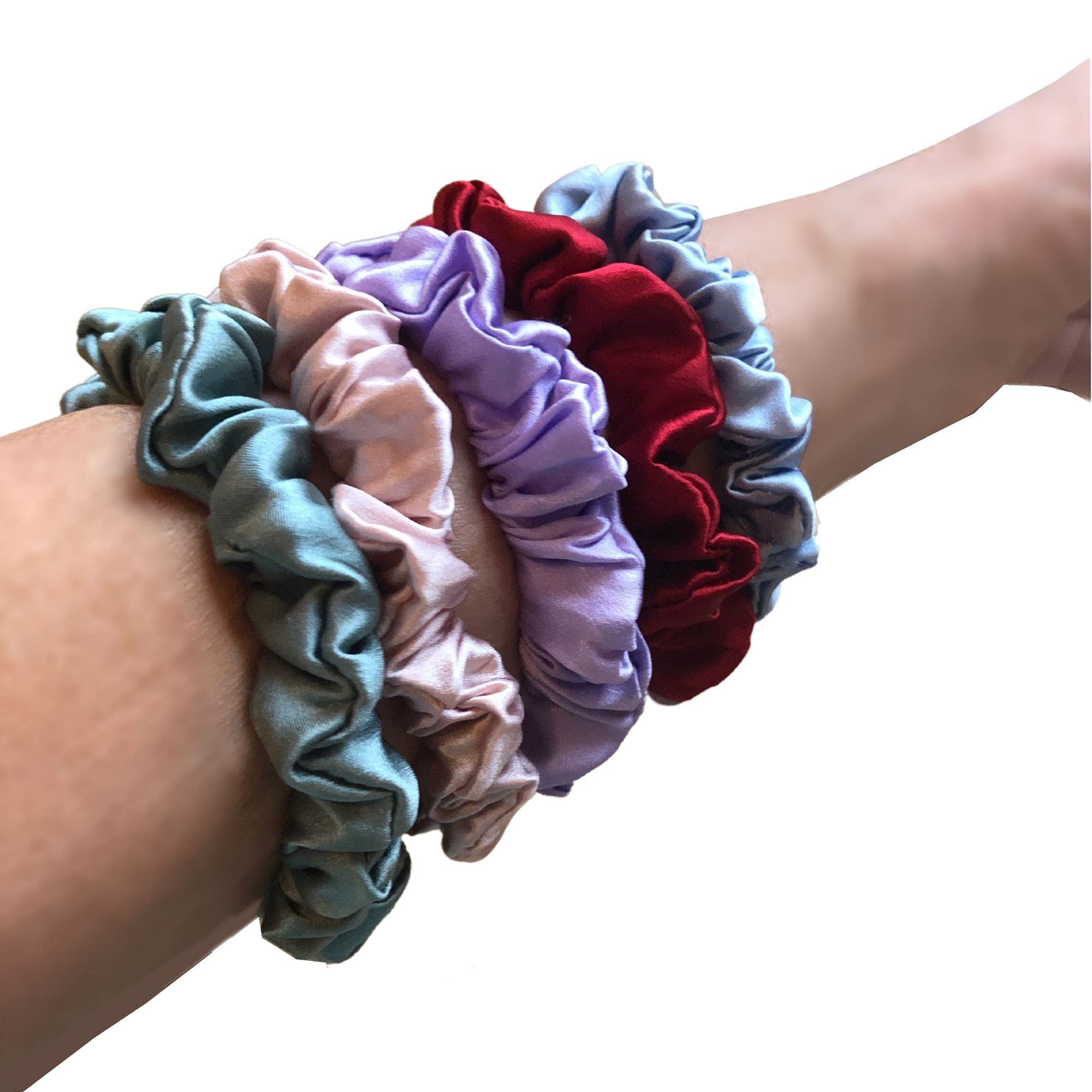 Pack 5 100% Mulberry Pure Silk Finest Grade 6A Hair Ponytail Scrunchies (Brights)