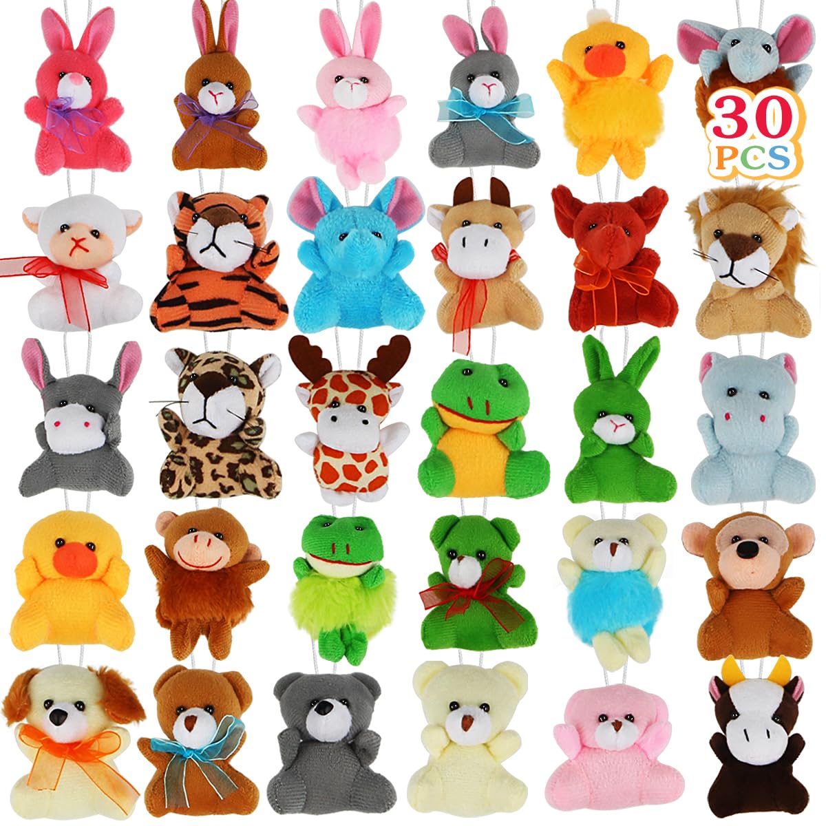 Aitbay30 Pack Mini Plush Animals Toys Set, Cute Small Stuffed Animal Keychain Set for Party Favors, Kids Valentine Gift Easter Egg Filter, Goodie Bag Fillers, Carnival Prizes, Classroom Rewards