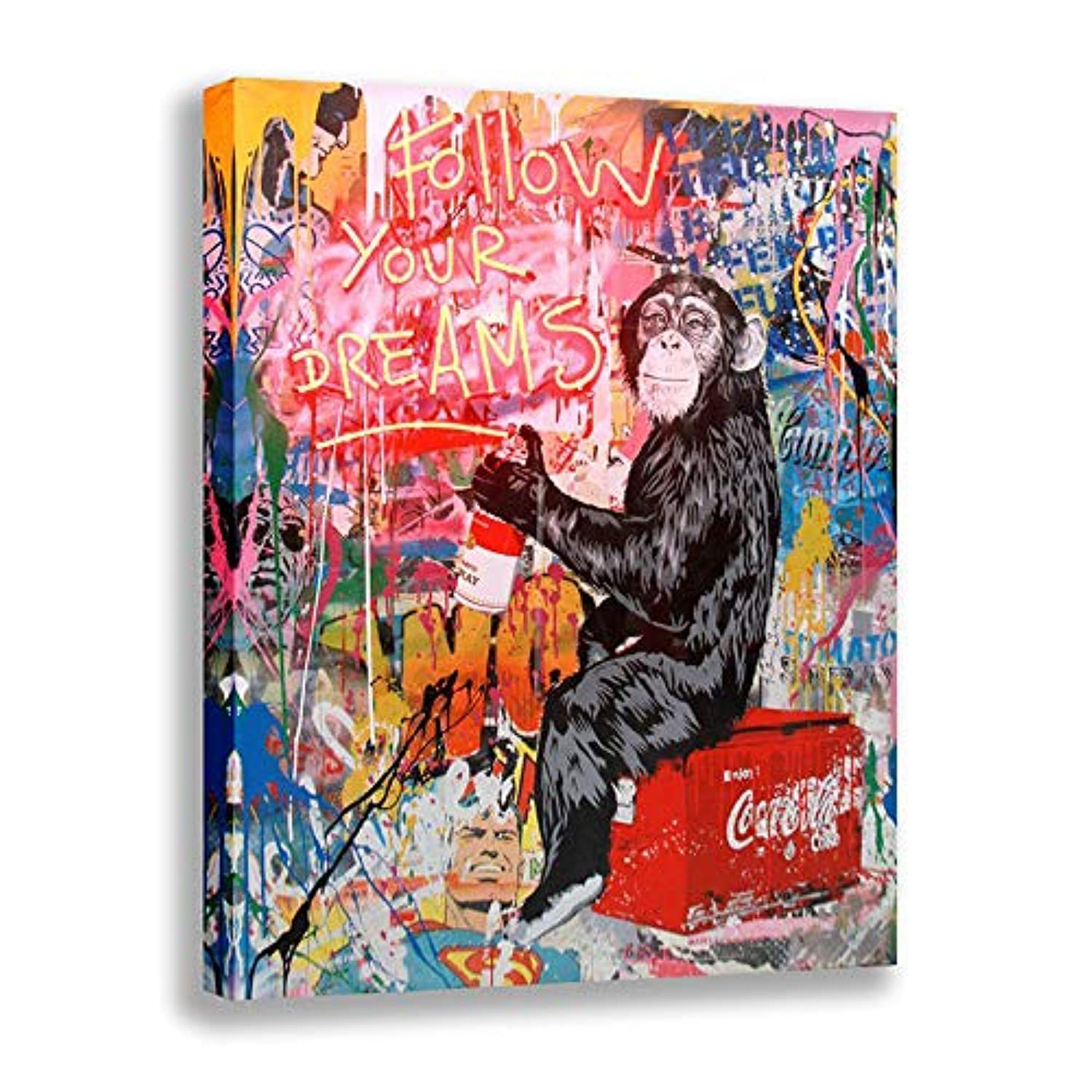 Orlco ArtModern Graffiti Follow Your Dreams Street Super Man Wall Funny Orangutan Canvas Paintings Abstract Pop Prints for Kids Room Pictures Decor 24''x36''