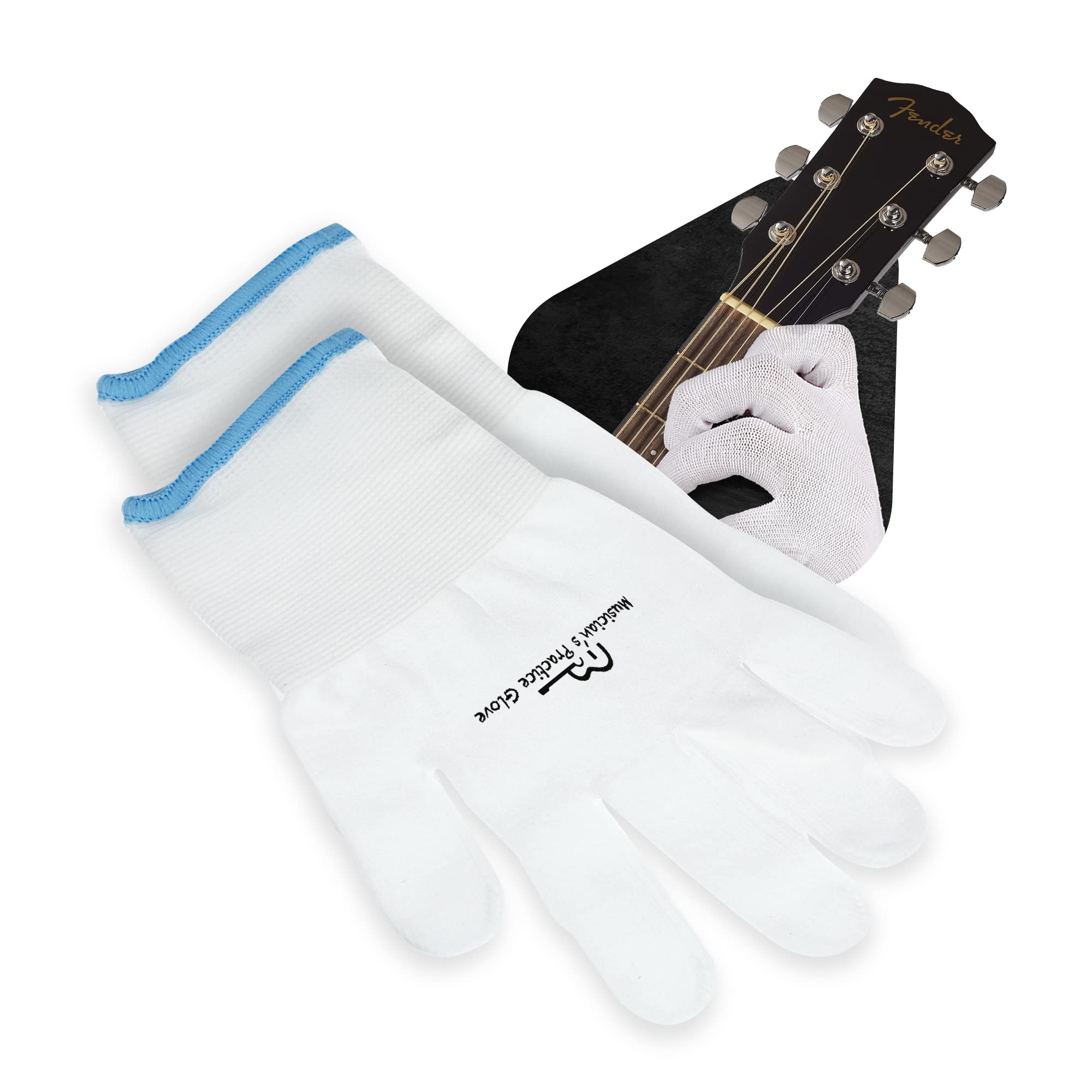 Musician's Practice Glove - 2-Pack Guitar Gloves for Men and Women, Fingertip Protectors for Playing String Instruments, Hand Issues and More, Nylon Thin Gloves for Indoor/Outdoor Gigs, Small, White