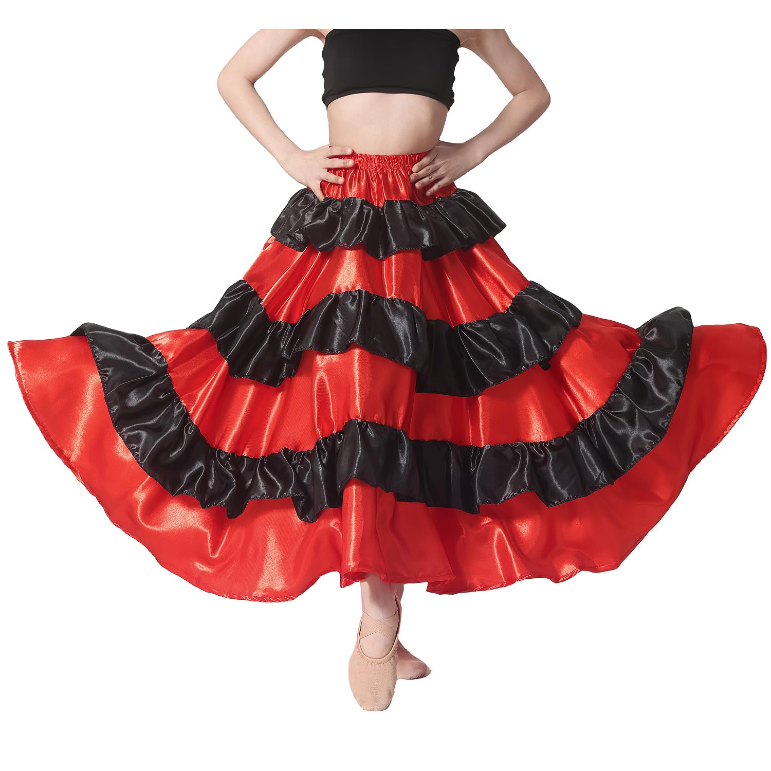 Full Dancing Circle Gypsy Tea Long Ankle Length Belly Dance Spanish Flamenco Mexican Ruffle Skirts for Girls 8-12 Years