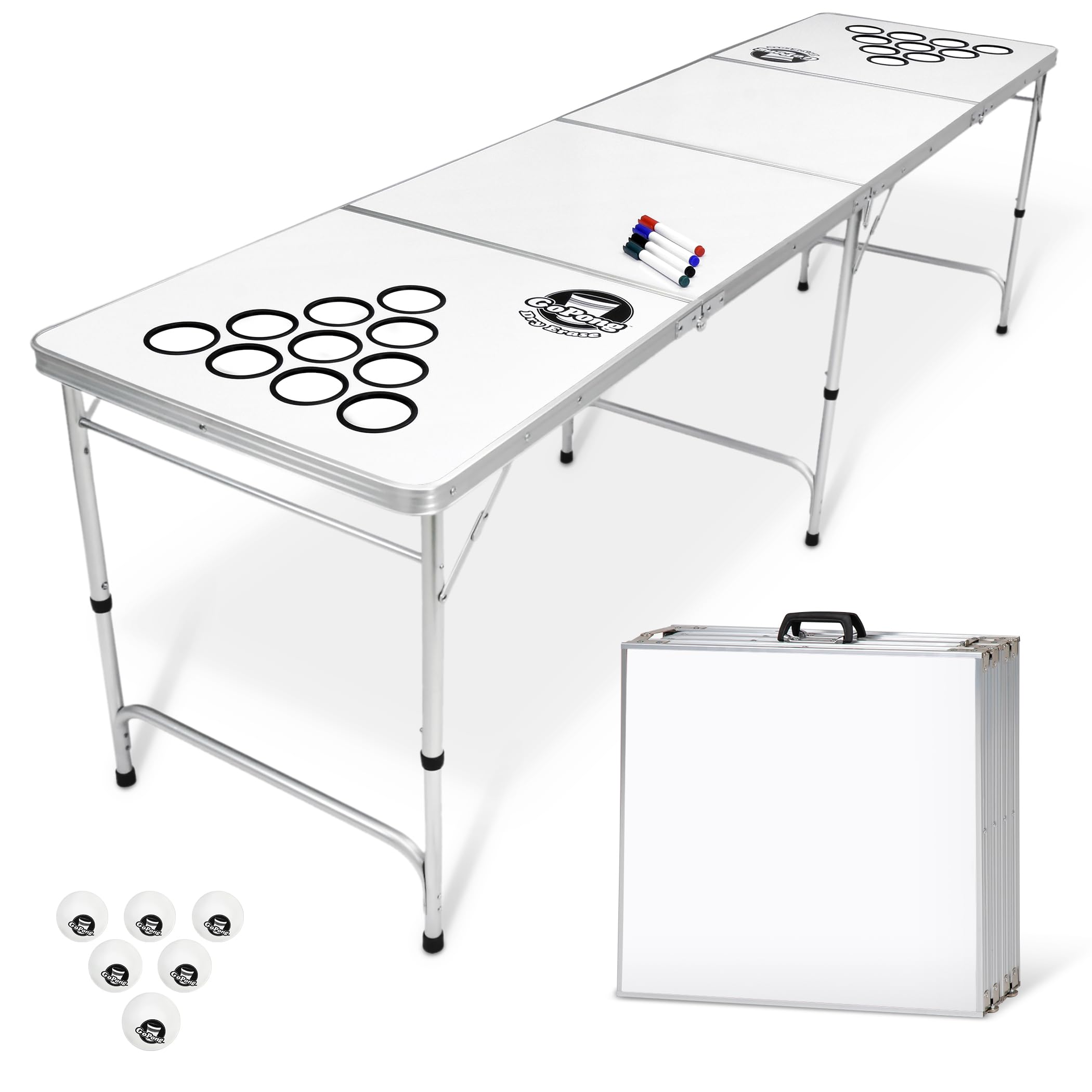 GoPong 8 Foot Portable Beer Pong/Tailgate Tables (Black, Football, American Flag, or Custom Dry Erase)