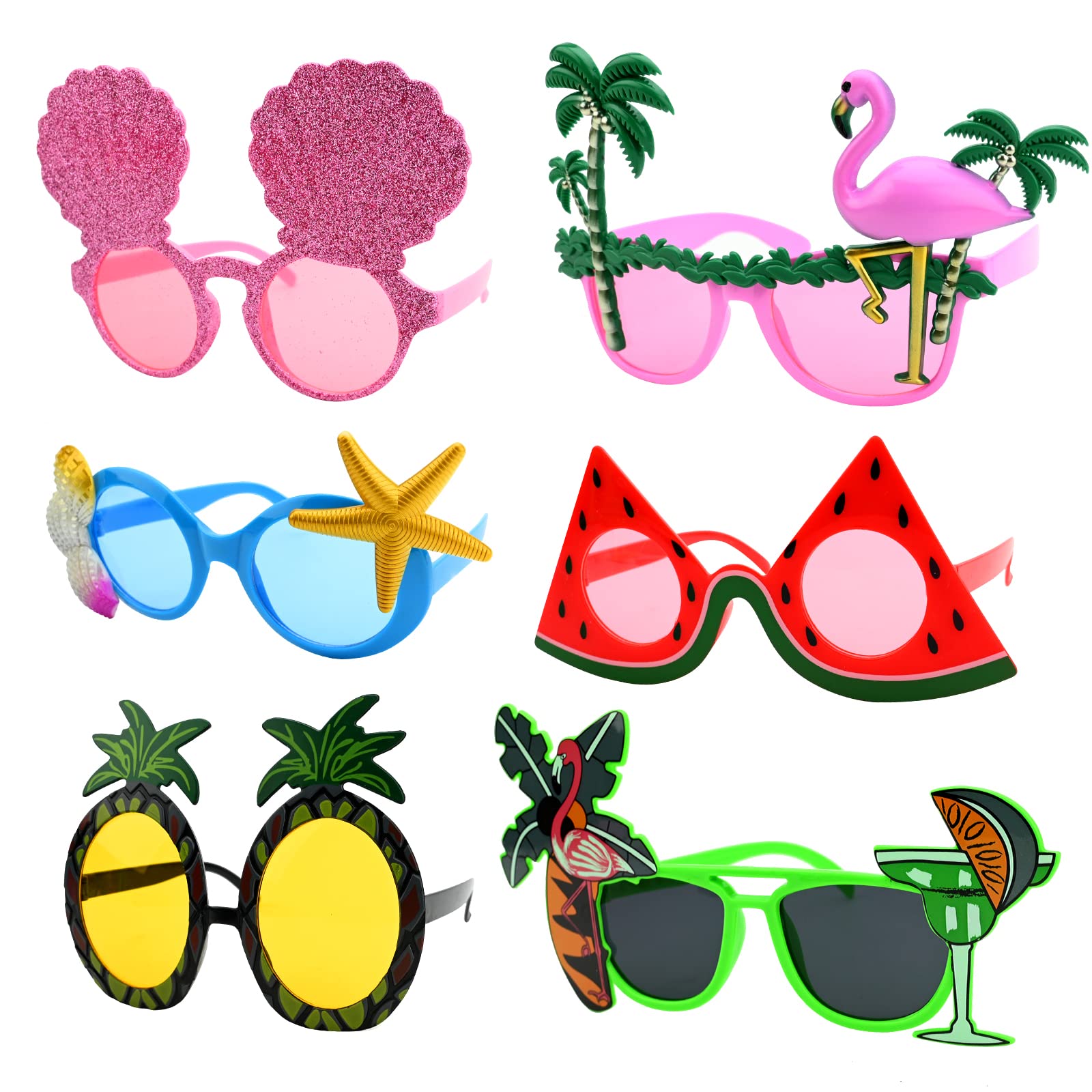 TSLBW 6 Pairs Novelty Sunglasses Party Glasses Aloha Tropical Luau Party Paper Glasses Booth Photo Props Funny Hawaiian Glasses for Kids Adults Beach Party Summer Party Pool Party Favors Supplies