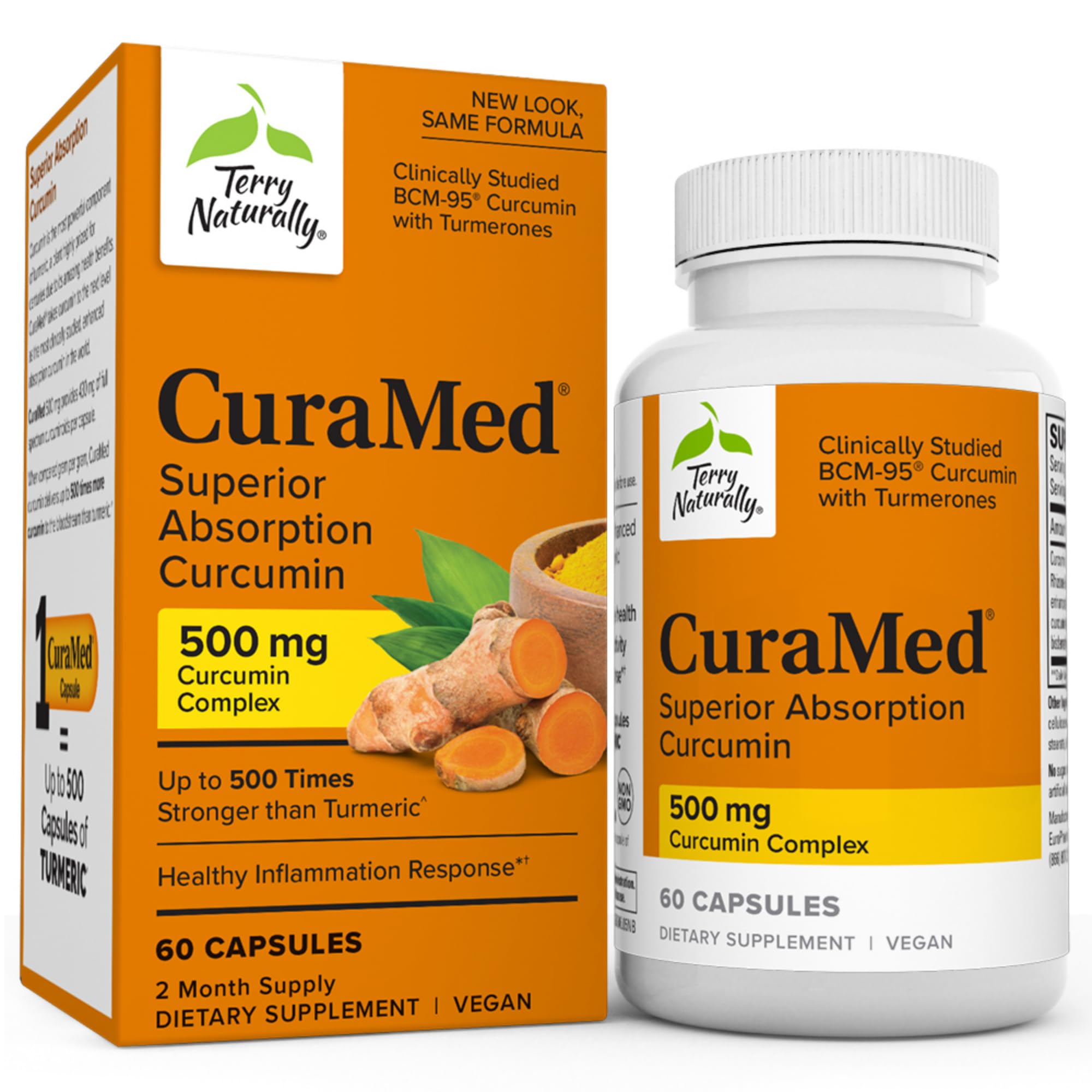 Terry Naturally CuraMed 500 mg Vegan - 60 Softgels - Superior Absorption BCM-95 Curcumin Supplement, Promotes Healthy Inflammation Response - Non-GMO, Gluten-Free, Halal - 60 Servings