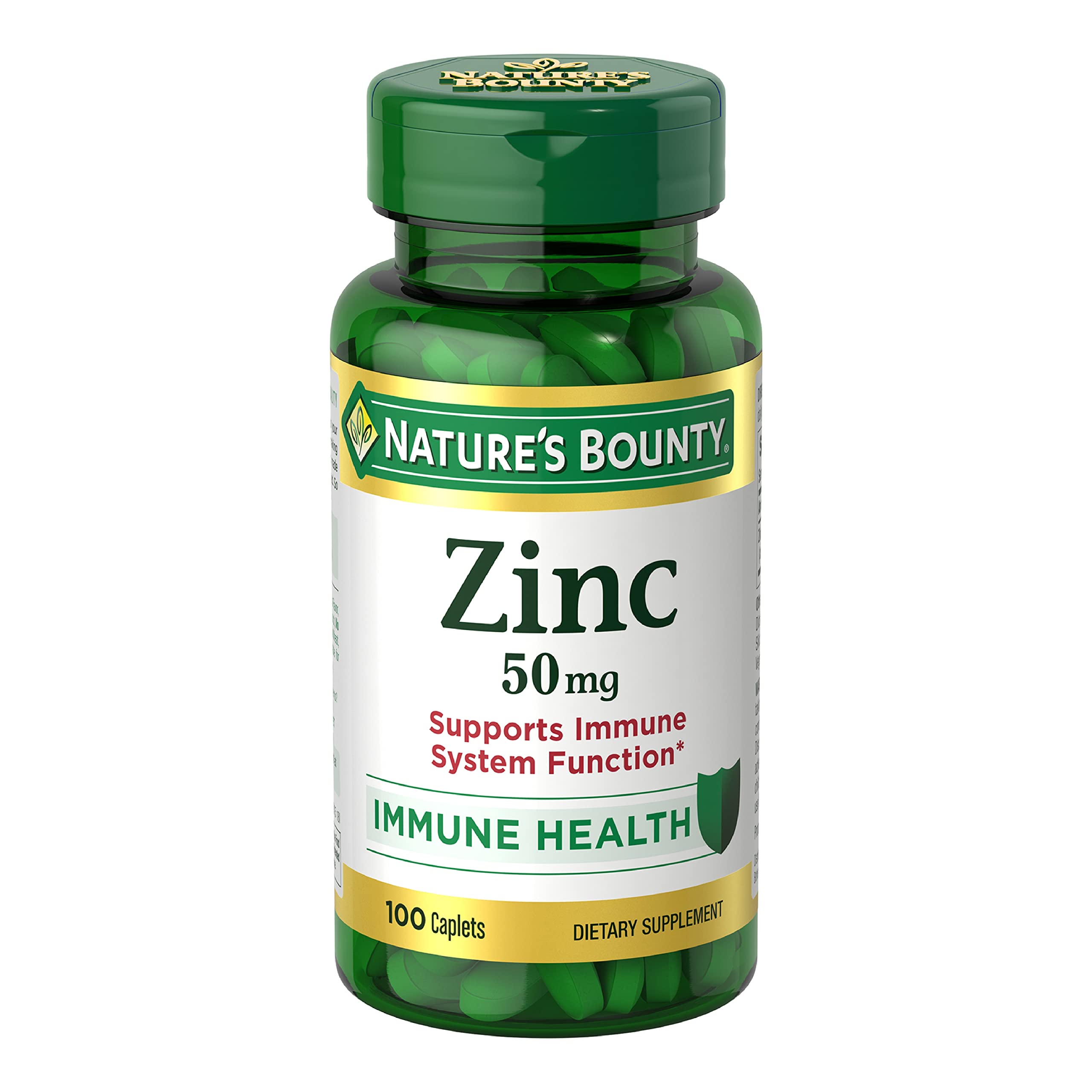 Nature's Bounty Zinc, Supports Immune System Function, Dietary Supplement, 50 mg, Caplets, 100 Ct