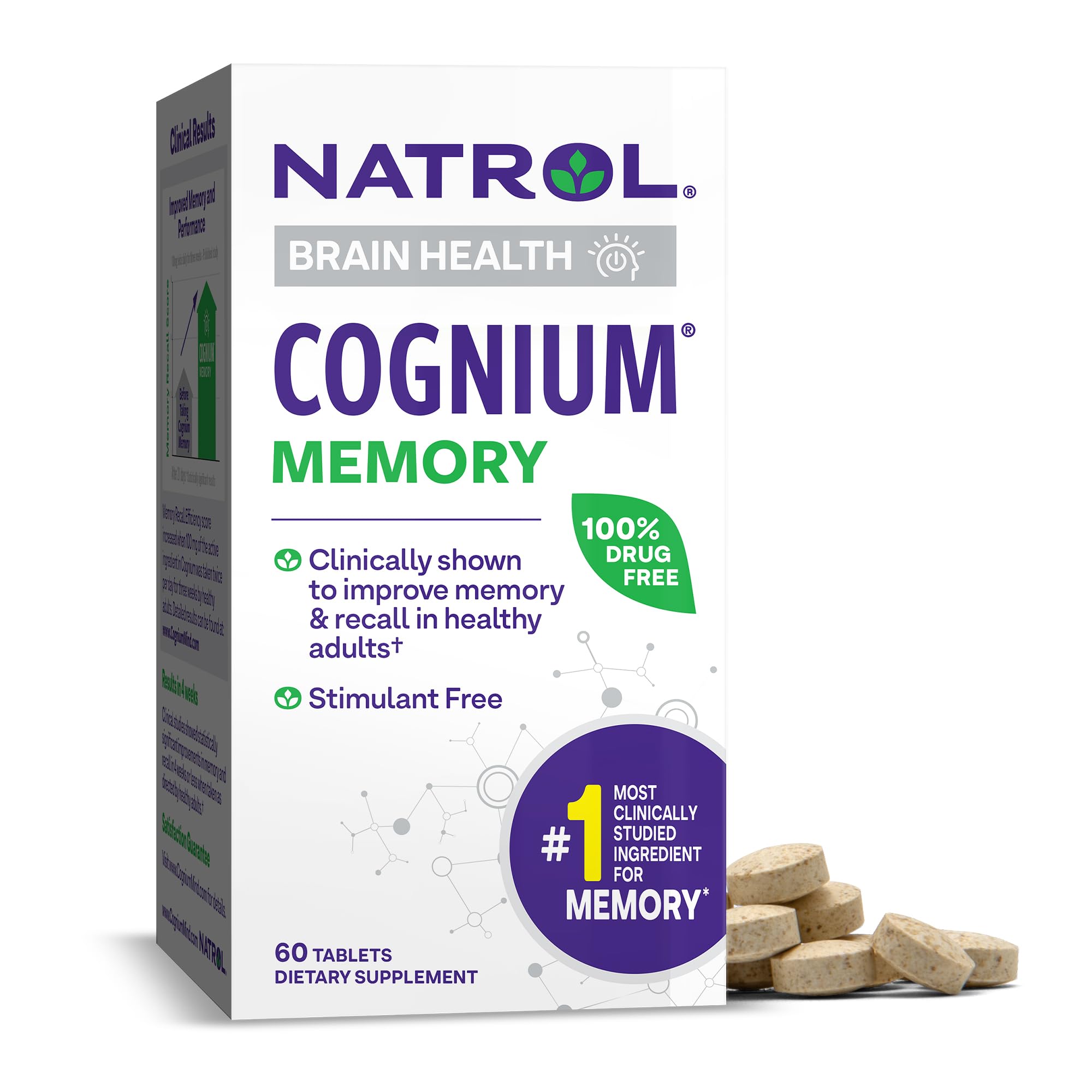 NatrolCognium Memory, Brain Health Supplements for Adults, Dietary Supplement for Brain Health and Clinically Shown to Improve Memory and Recall in Healthy Adults, 60 Tablets, Up to a 30 Day Supply