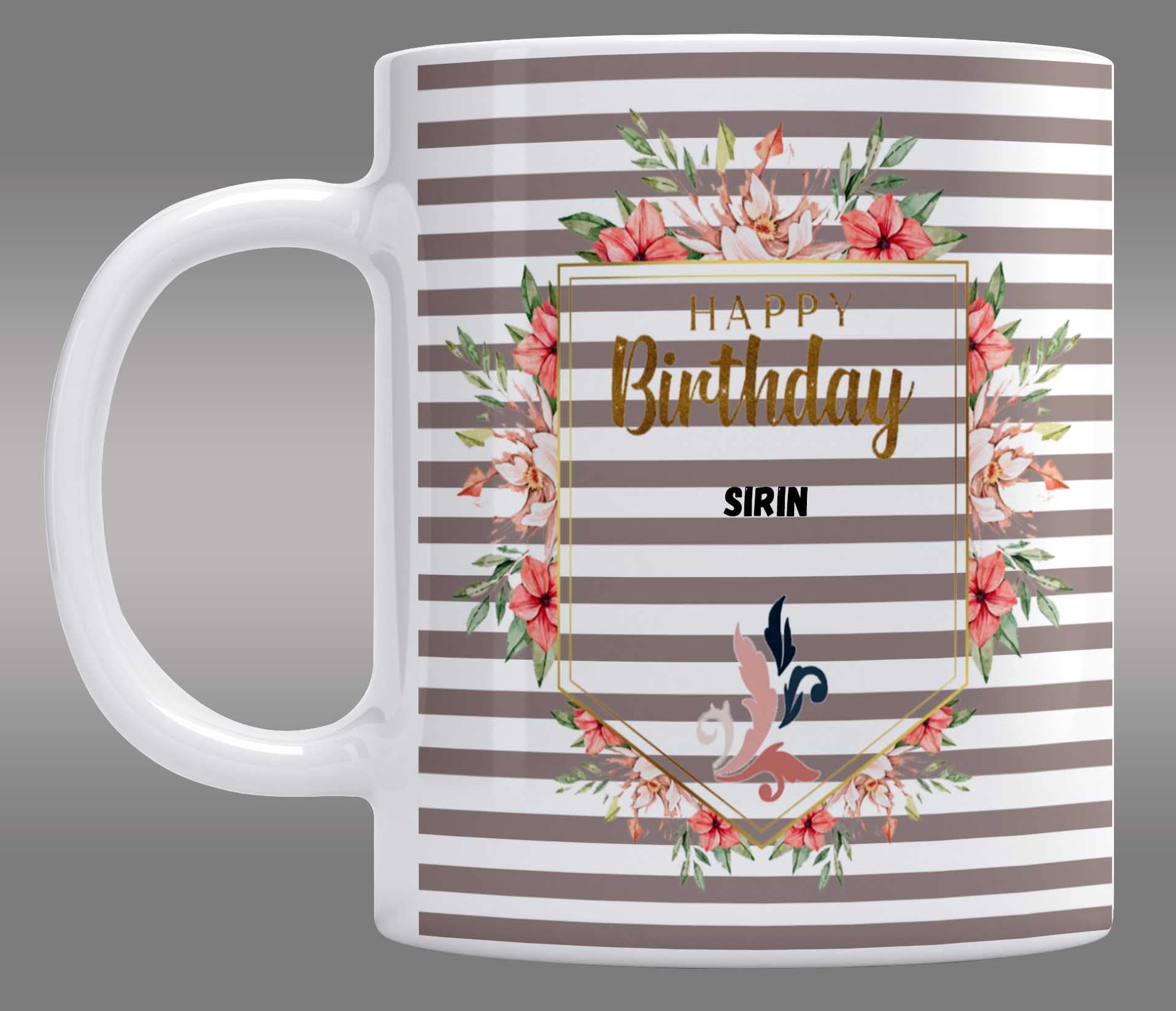 LOROFY Happy Birthday SIRIN Printed Stripes Design White Ceramic Coffee Mug (350ML)