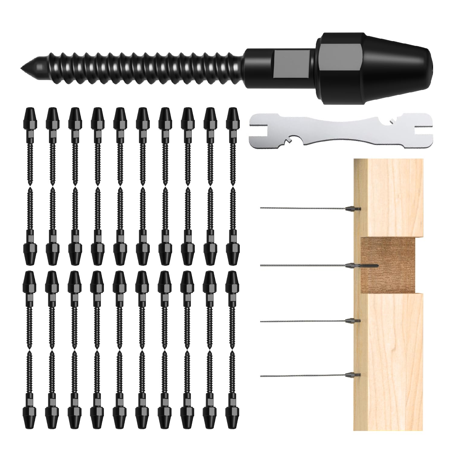 20 Pairs Black Cable Railing Kit Tensioner QuickLock, Right&Left Handed Thread Swage Lag Screws for Wood Post of 1/8" T316 Steel Cable Railing Hardware, Tool-Free Installation,HF015BL