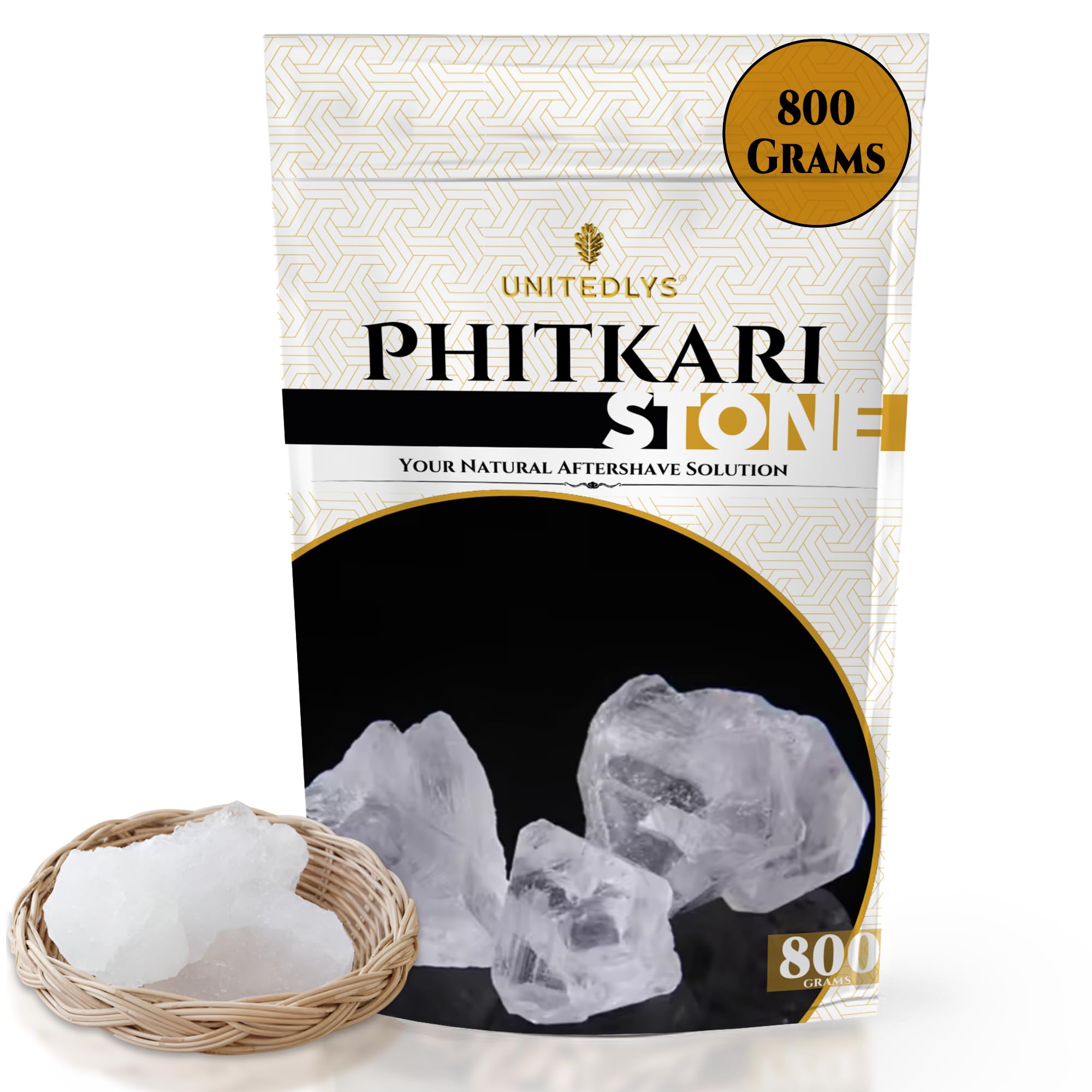 Unitedlys Organic Phitkari Alum Stone for Face 800G | Fitkari Stone for Skin Tightening, Water Purification, Shaving & Teeth Care | Premium White Crystals Fitkiri Alum Stone | Gentle & Effective