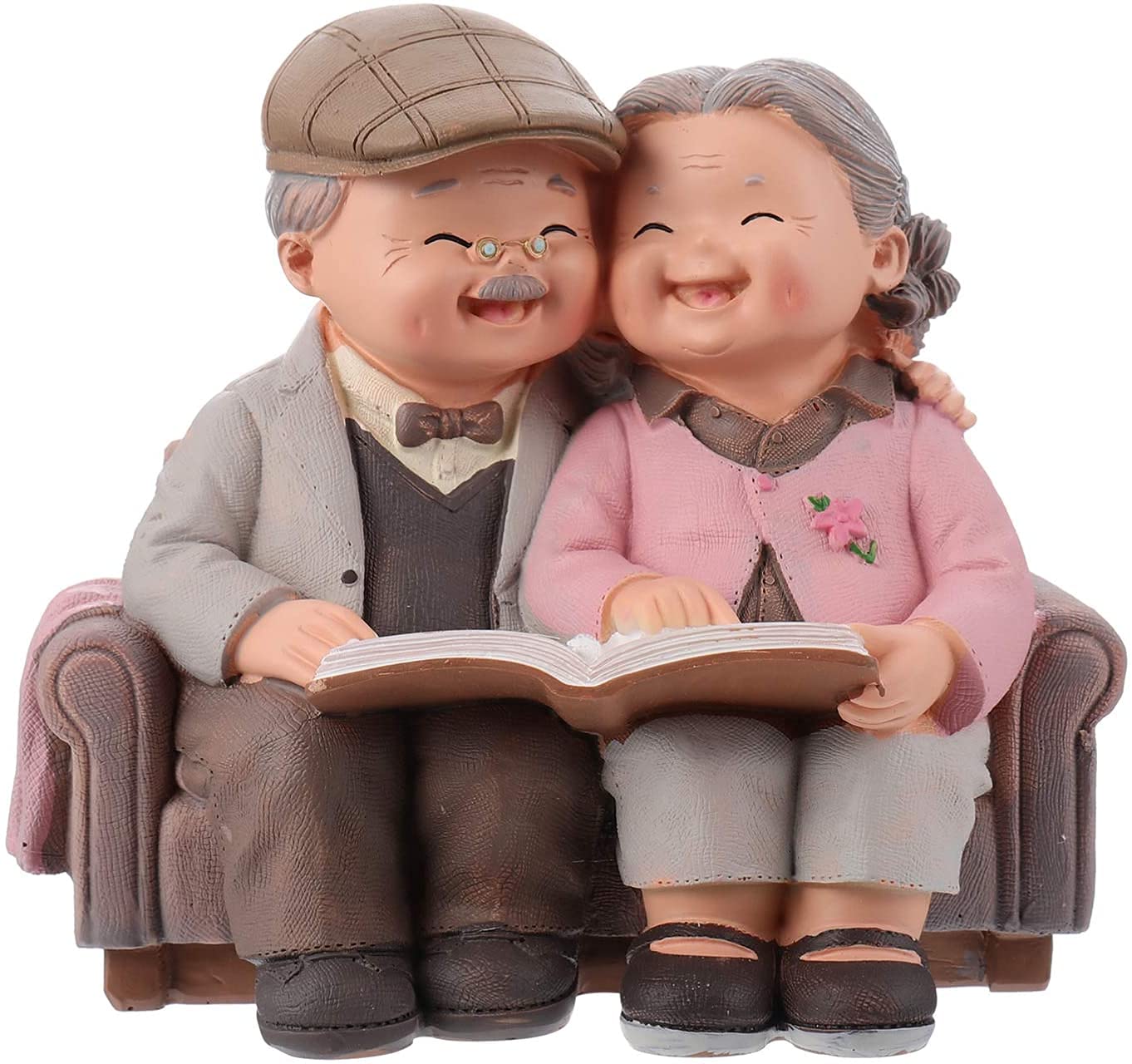 Yikko Love Grandparents Parents Anniversary Wedding Gift Resin Loving Elderly Couple Figurines Garden Ornaments Decoration Old Age Life Home Decor for Bedroom Living Room (Looking at the Photo)