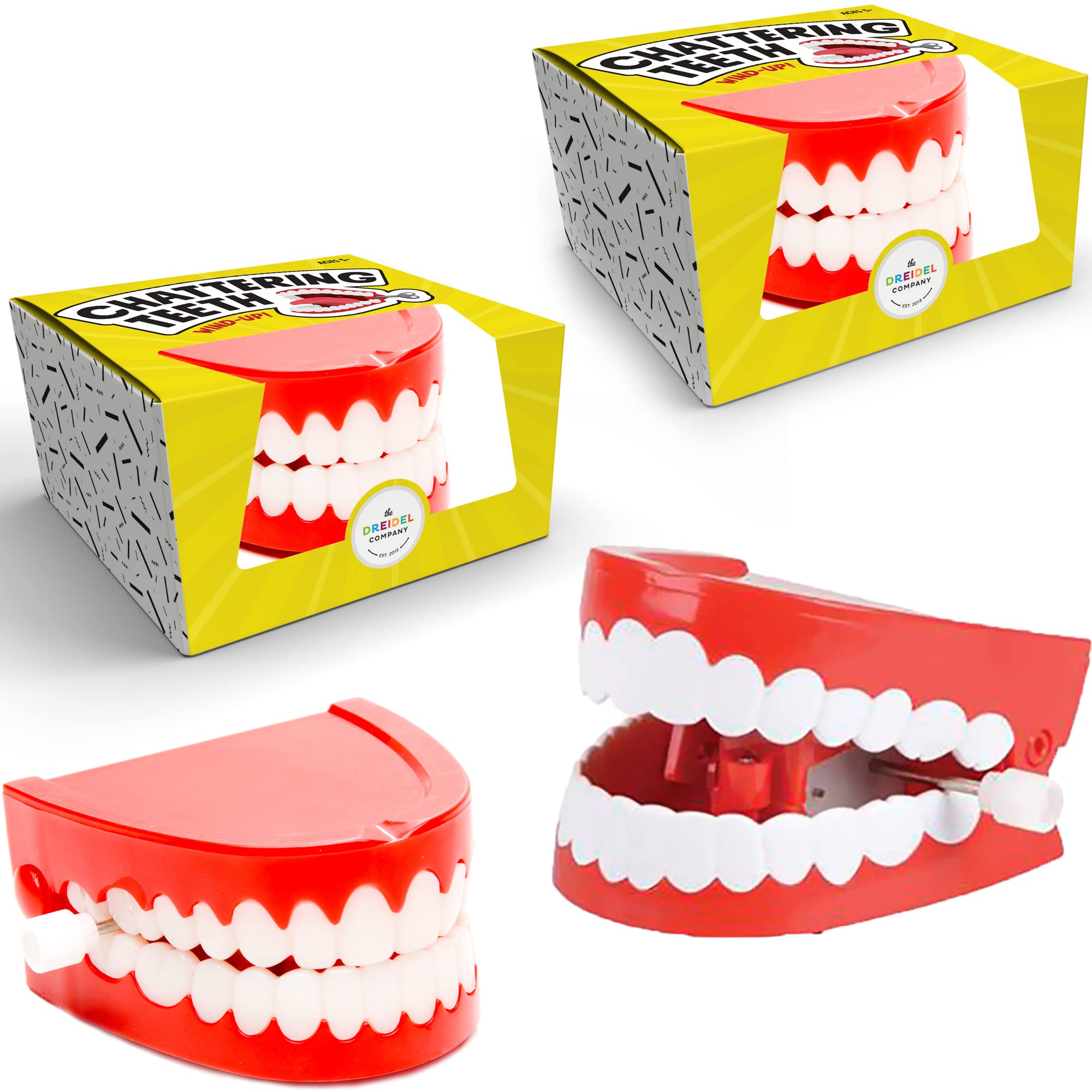 The Dreidel Company Wind Up Teeth Chomping & Chattering Teeth Toys for Kids Birthday Party Favors, Novelty and Gag Gifts, 2.5" Inches (2-Pack)