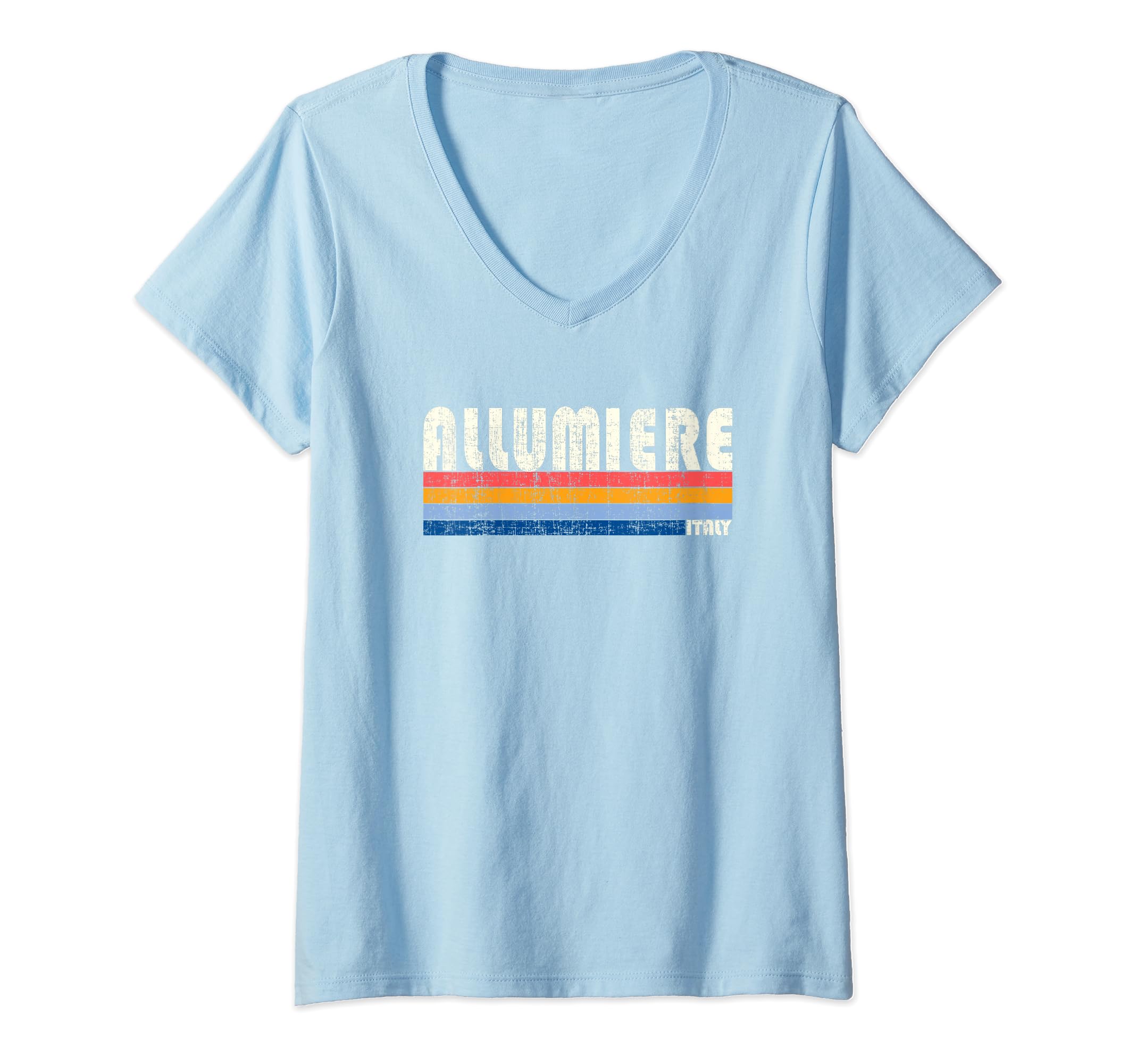 Womens Allumiere, Italy Retro 70s 80s Style V-Neck T-Shirt