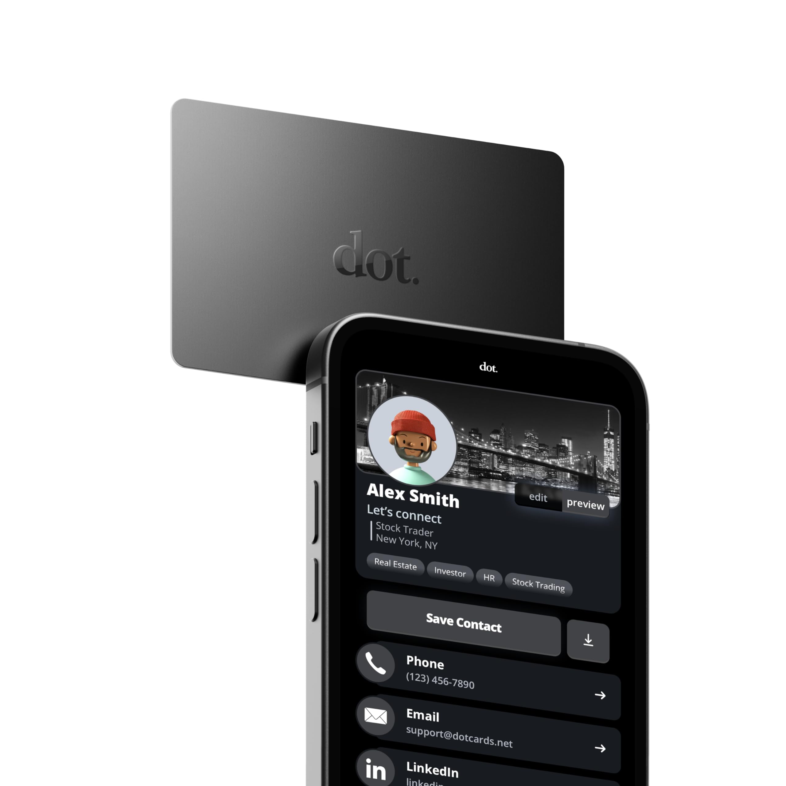 dot. Card - Digital Business Card - Tap to Share - iPhone & Android (Black)