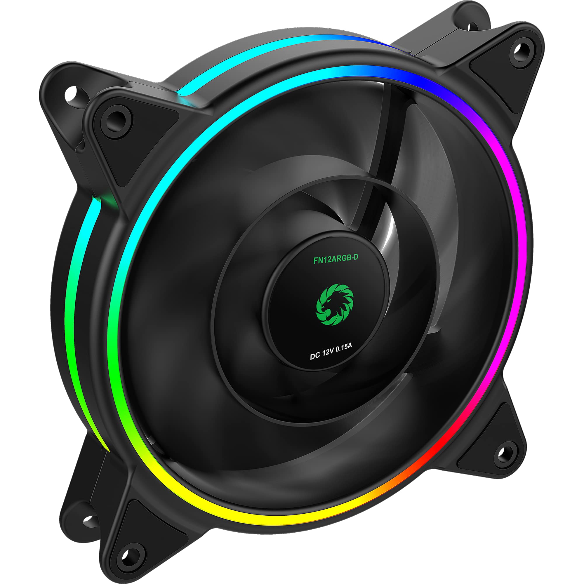 GameMax Razor PC Cooling Fan 120mm, Rainbow LED, Dual-Ring, Hydraulic Bearing, 11 Blade Fan, 3Pin Aura Connector, RGB Mystic Light Sync | Black