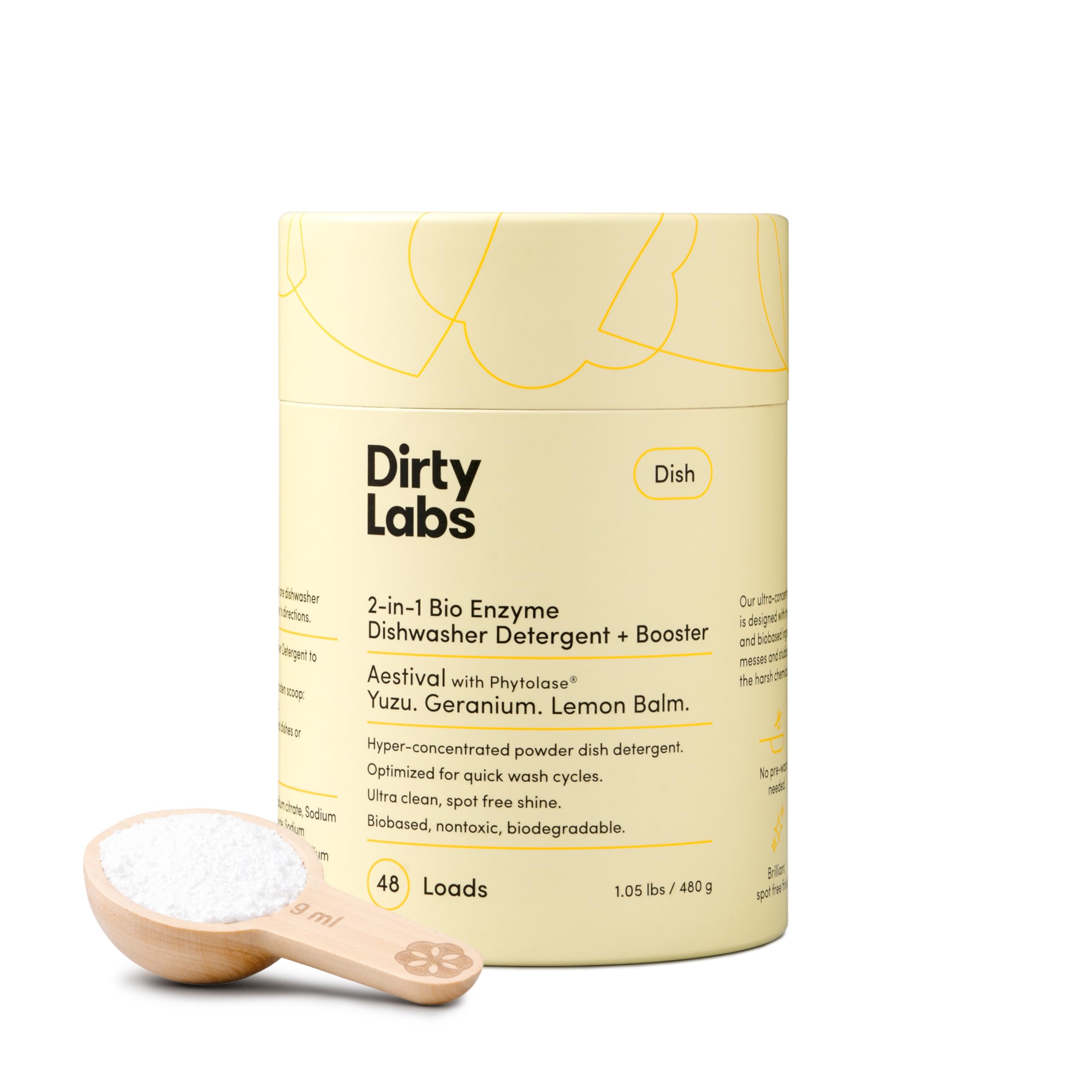 Dirty Labs | Dishwasher Detergent and Booster | Aestival Scent | 48 Loads (1 lb) | Ultra Clean, Spot Free, Quick Wash Optimized | Hyper Concentrated