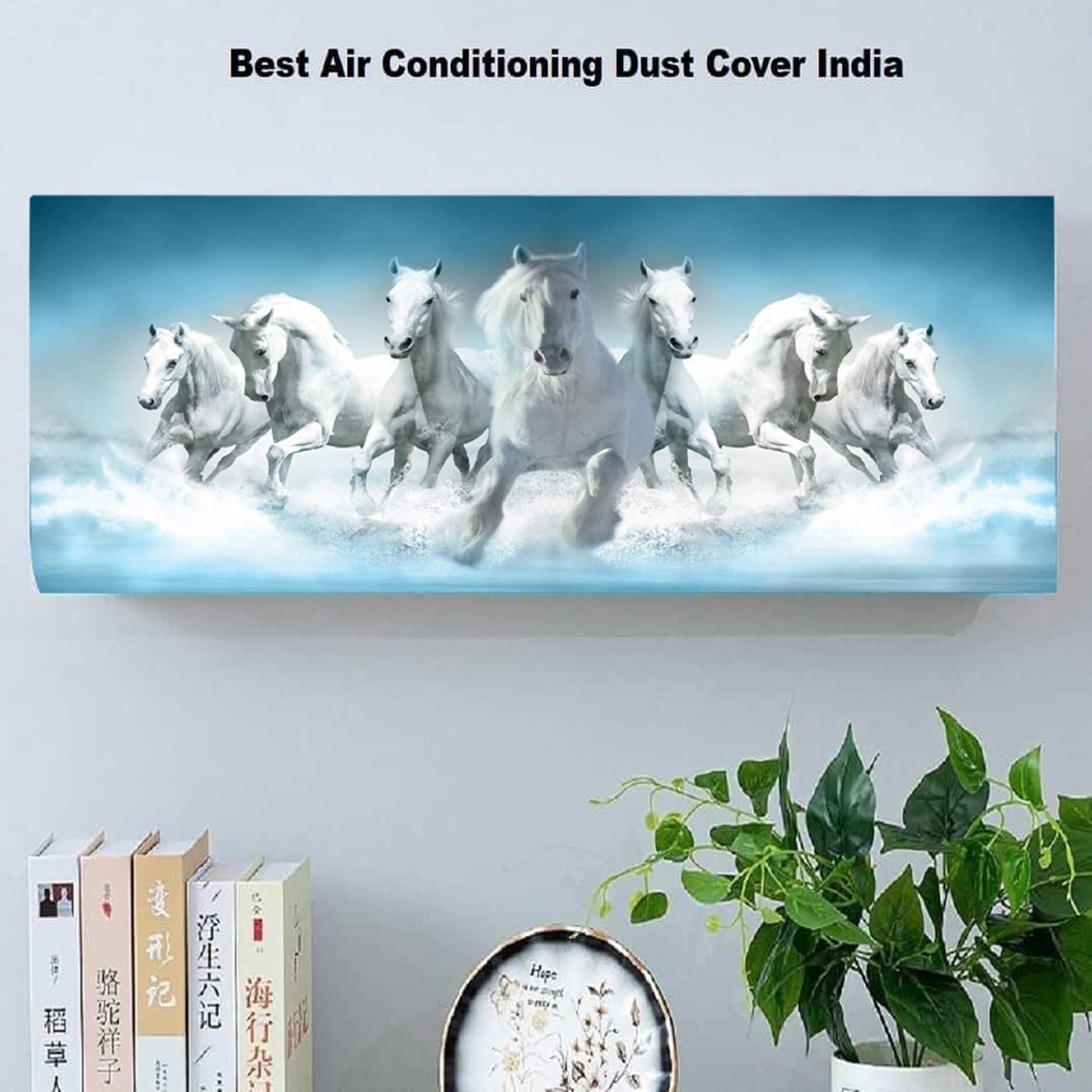 justone choice 7 Horses New Printed Air Conditioning Dust Cover Folding Designer Ac Cover for Indoor Split Ac