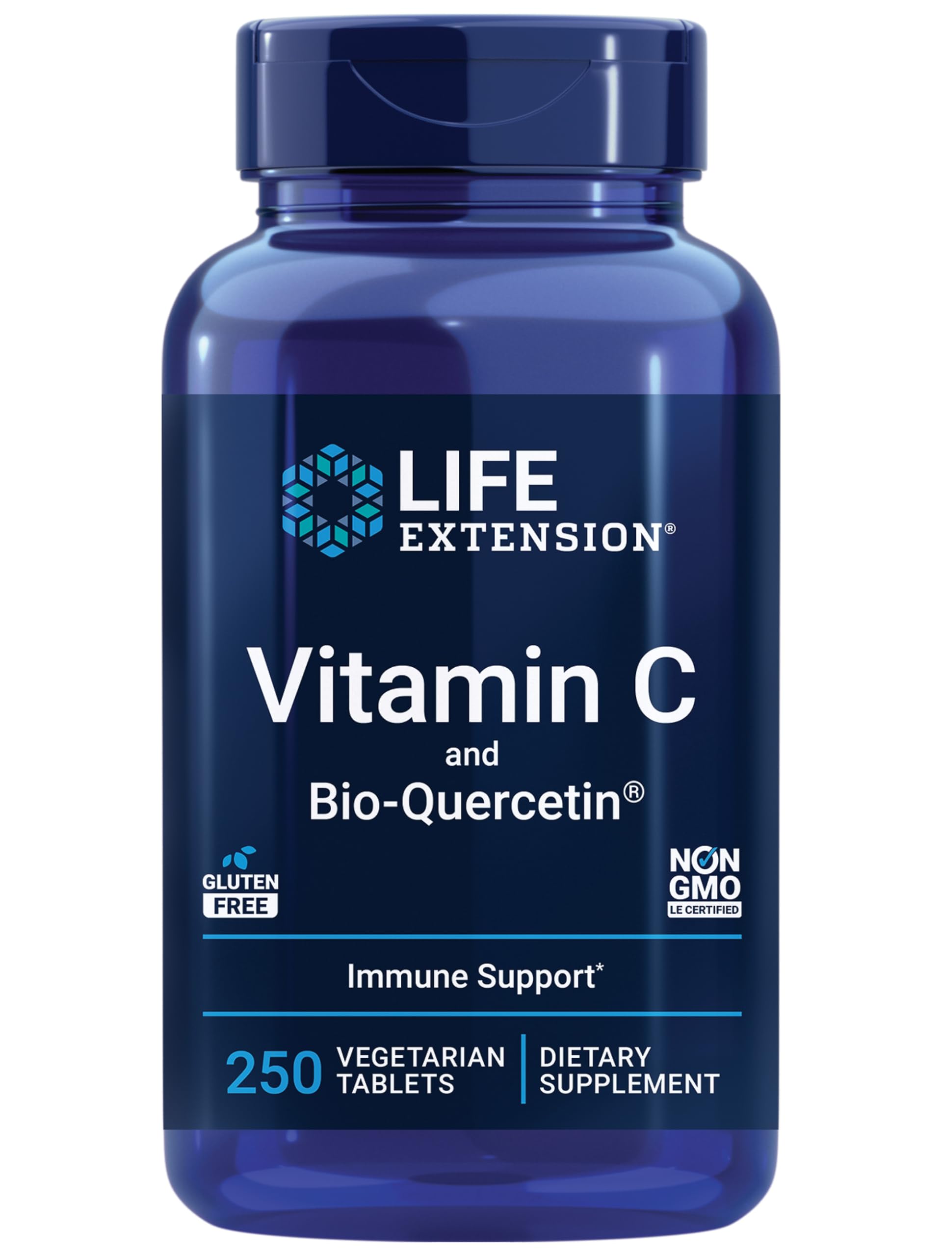 Life Extension Vitamin C & Bio-Quercetin Phytosome – Vitamin C Plus Ultra-Absorbable Quercetin for Immune Support – Gluten-Free, Non-GMO, Vegetarian – 250 Vegetarian Tablets