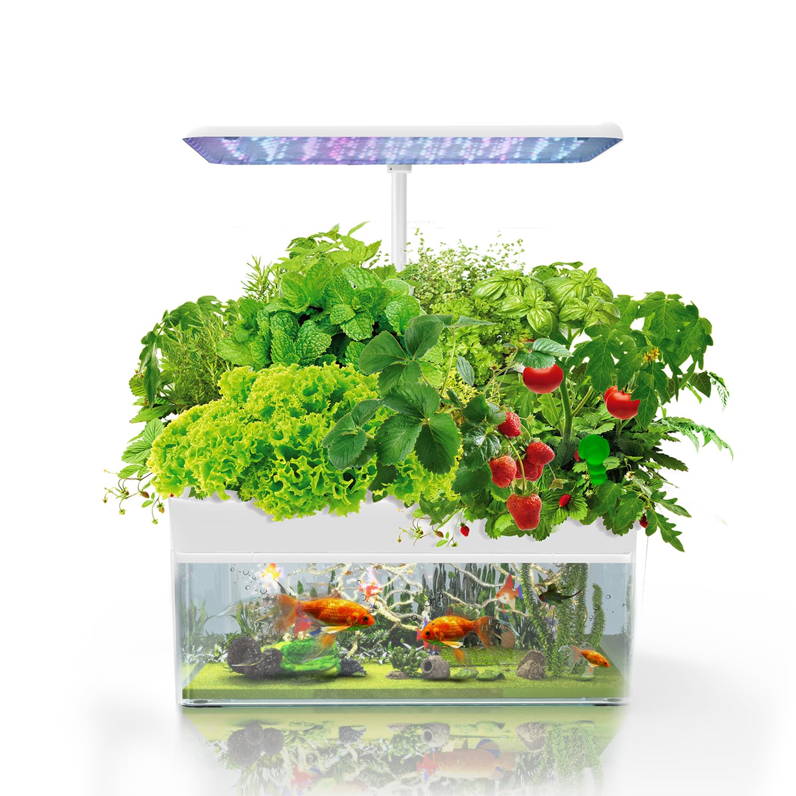 Hydroponic Growing System 2 in 1 Smart Indoor Hydroponic & Aquarium System, Hydroponic Planting System & Fish Farming Kit, Full Spectrum LED Lights | Touch Panel | Adjustable Lamp Bracket white