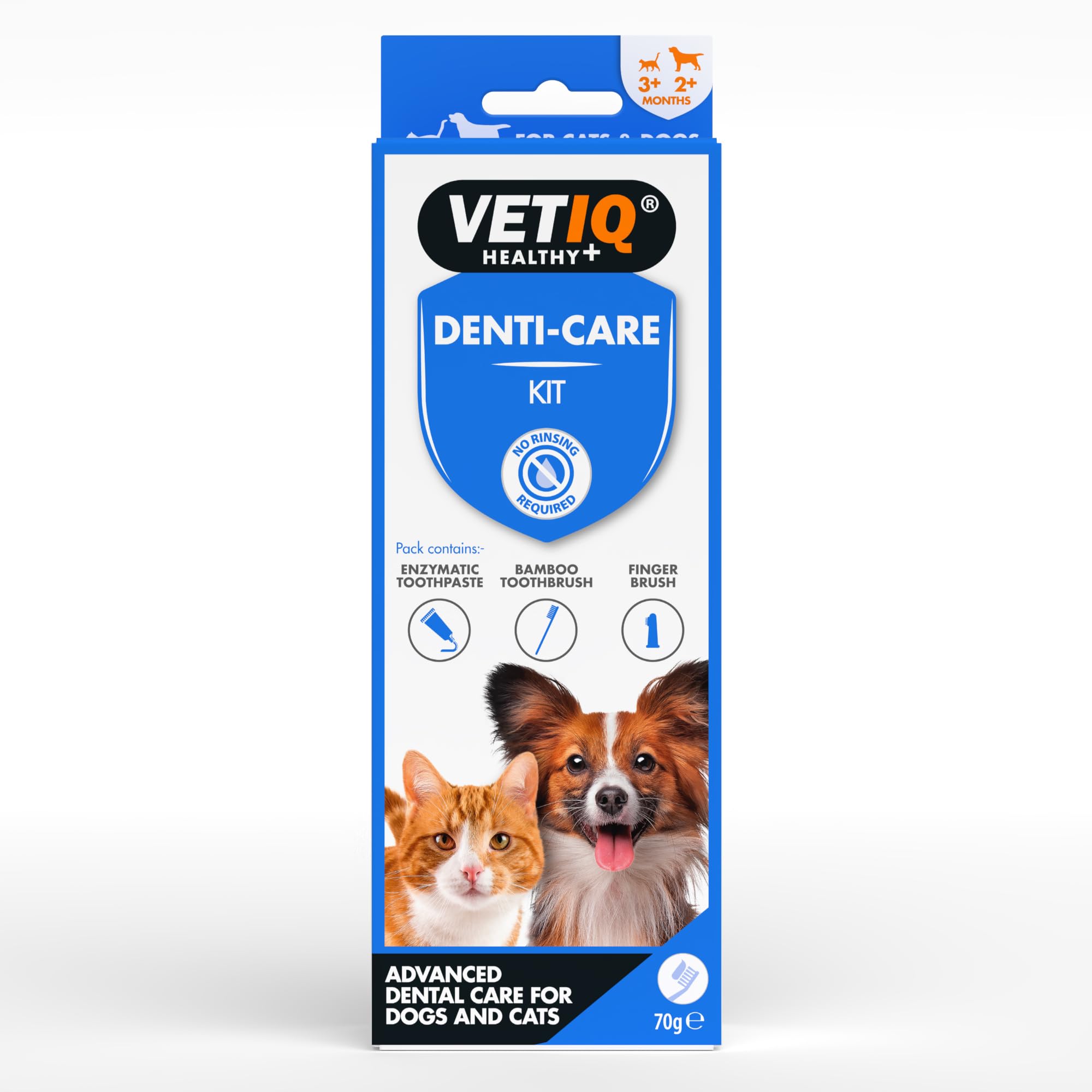 VETIQ Denti-Care Kit for Dogs 2+ Months & Cats 3+ Months Contains a Enzymatic Toothpaste to Help Fight Tartar & Reduce Dental Plaque, a Bamboo Toothbrush & a Silicone Finger Sleeve, 70 g (Pack of 1)