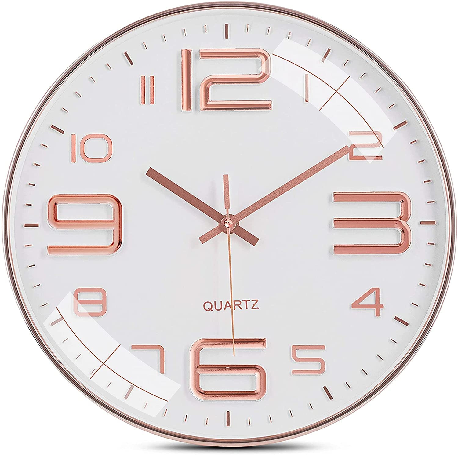 Rylan Wall Clock 12" Silent Quartz Decorative Latest Wall Clock Non-Ticking Classic Clock Battery Operated Round Easy to Read for Room/Home/Kitchen/Bedroom/Office/School*=Plastic, Rose White, Analog