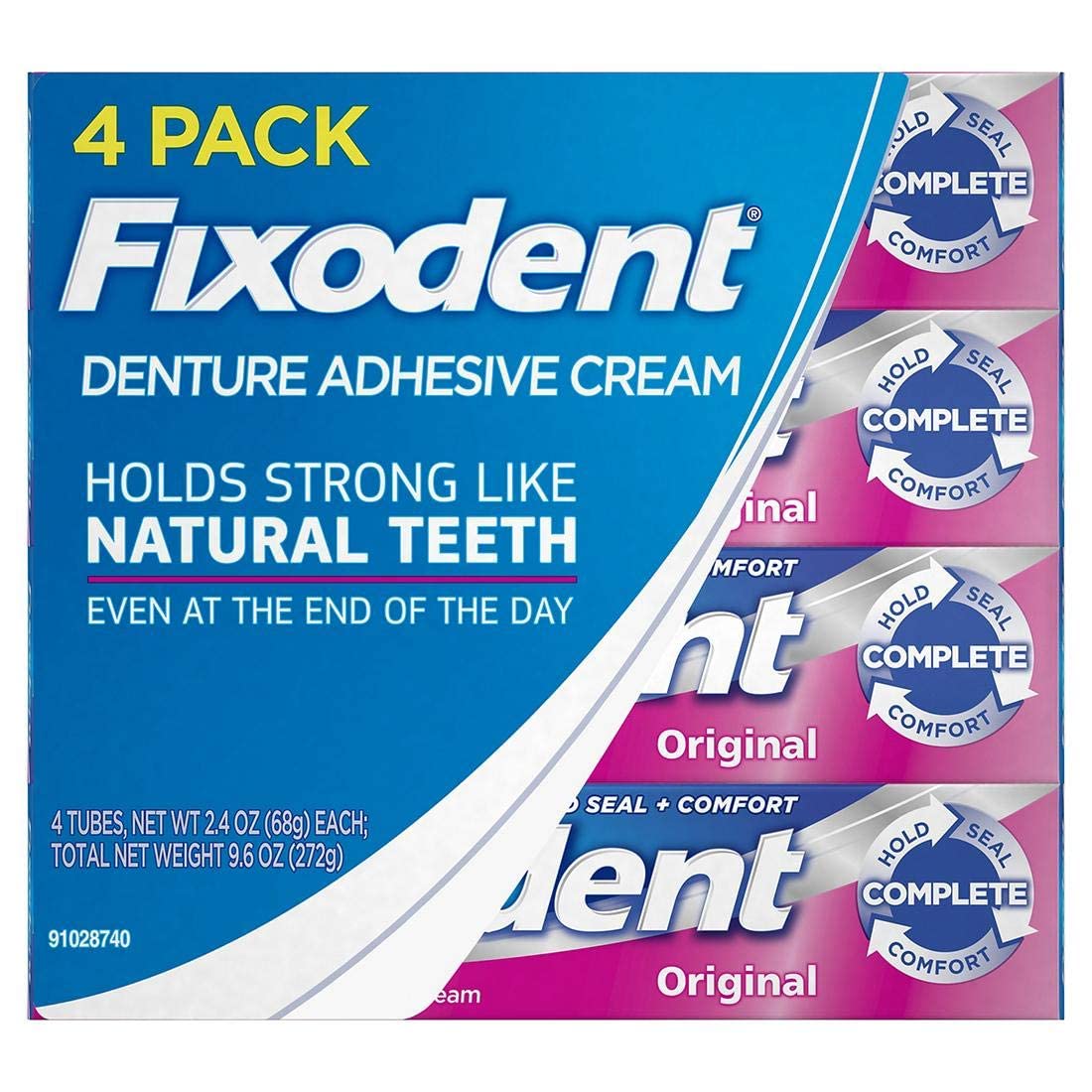 Fixodent Original Denture Adhesive Cream Factory Packed, Pack of 4-2.4 Oz