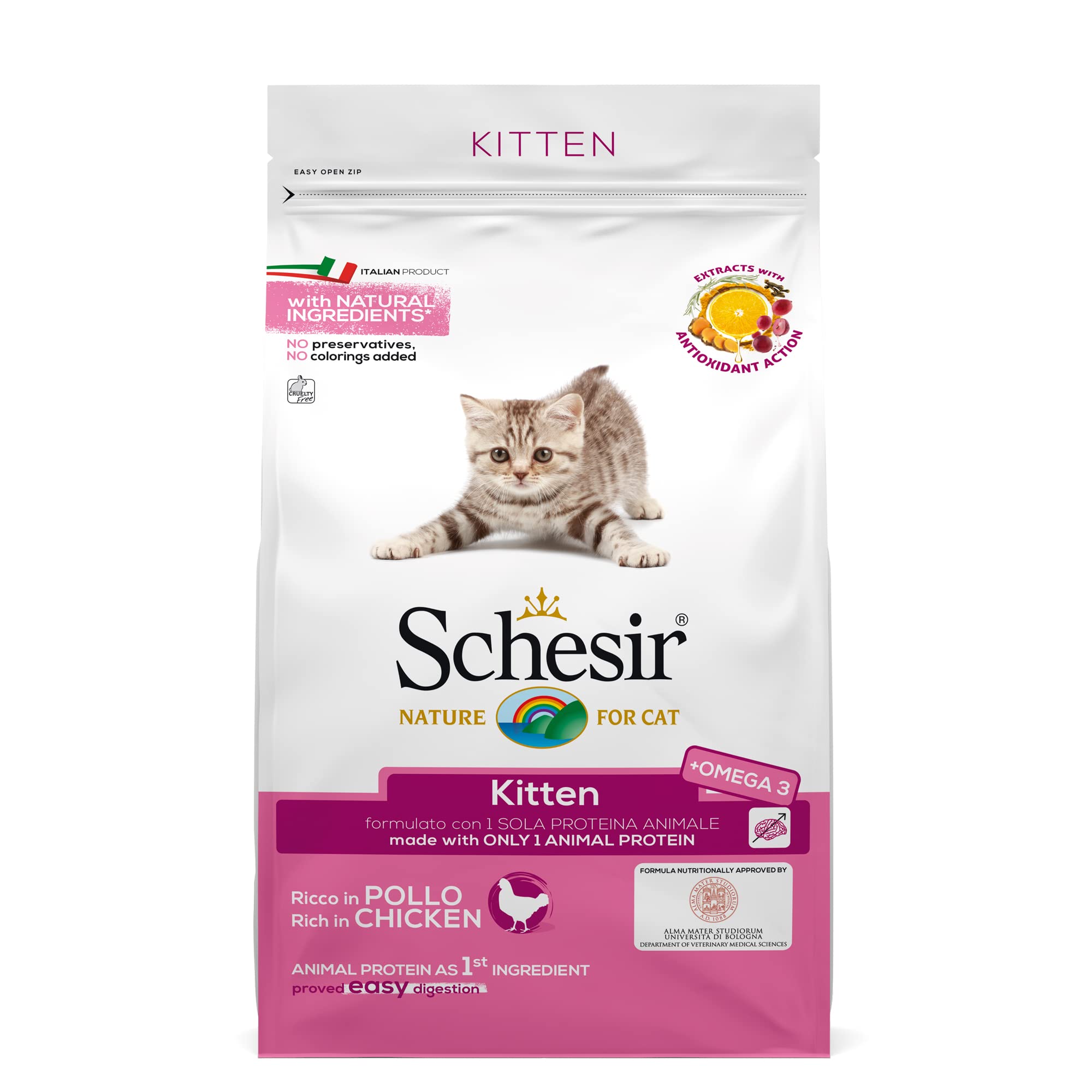 SchesirDry Food for Cats Puppies with Unique Protein Source with Chicken Flavour, Croquettes – Bag Size 1.5 kg