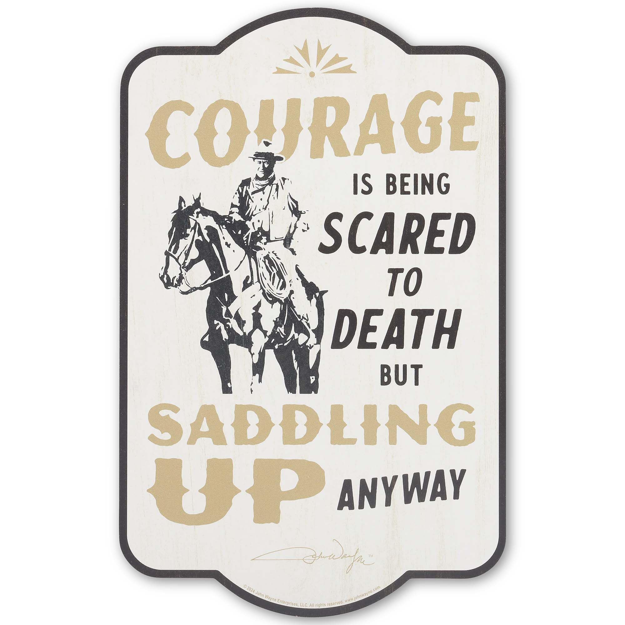 Open Road BrandsJohn Wayne Courage is Saddling Up Anyway Wood Wall Decor - Vintage Cowboy Wall Art for Man Cave or Office