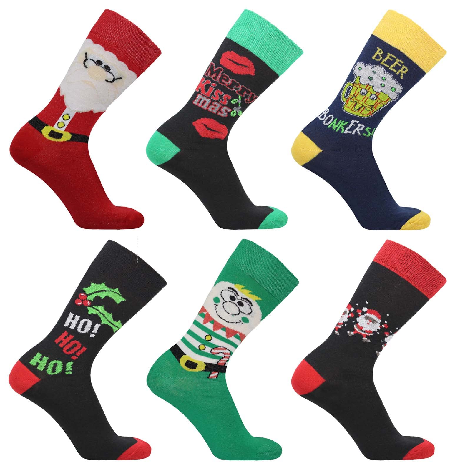 SockstackPack Of 6 Men's Christmas Socks, Novelty Xmas Stocking Filler, 6-11 Gift for Him