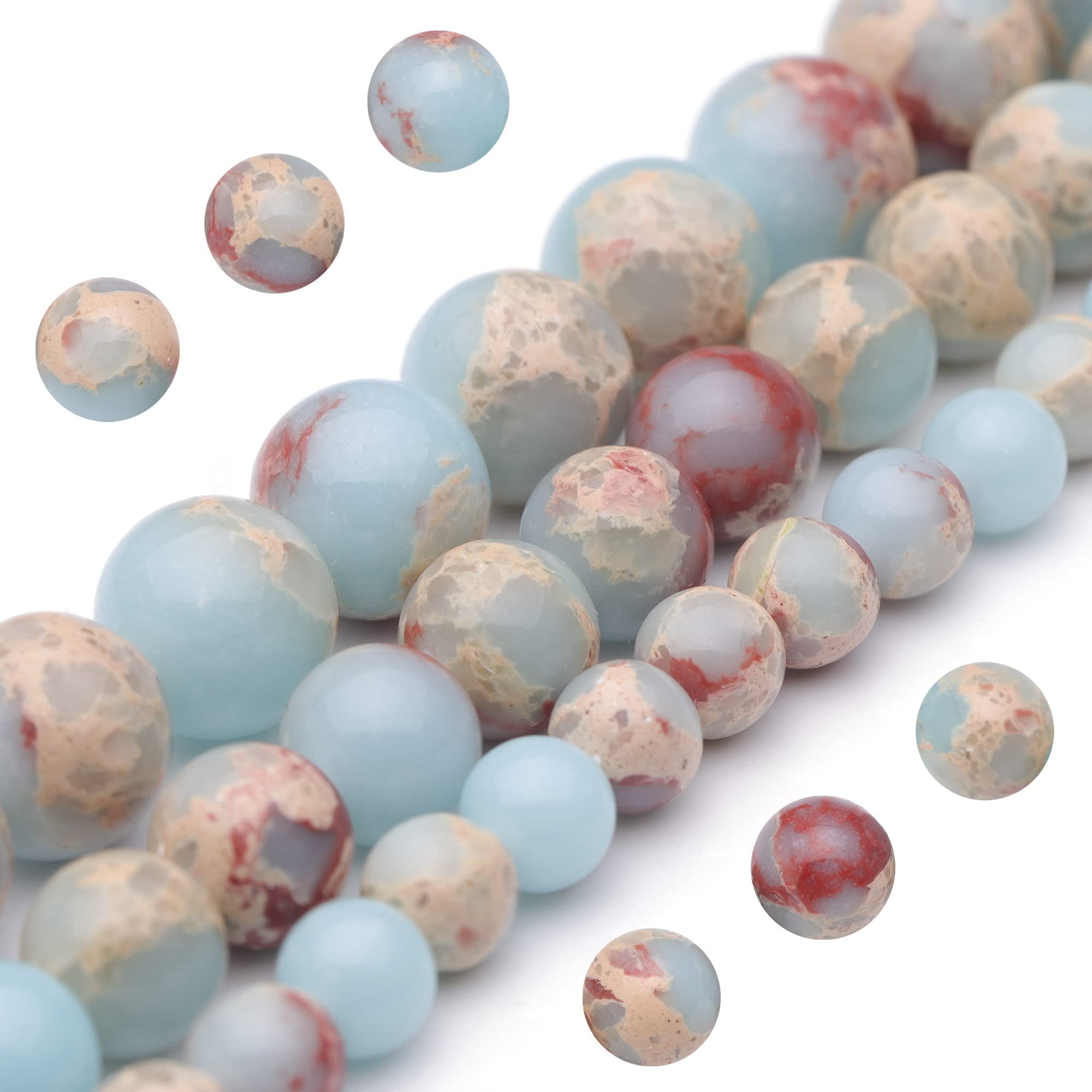 Youngbling Natural Gemstone Beads for Jewelry Making,8mm Sky Blue Jasper Polished Round Smooth Stone Beads,Genuine Real Stone Beads for Bracelet Necklace 15 Inch(Sky Blue Jasper,8mm)