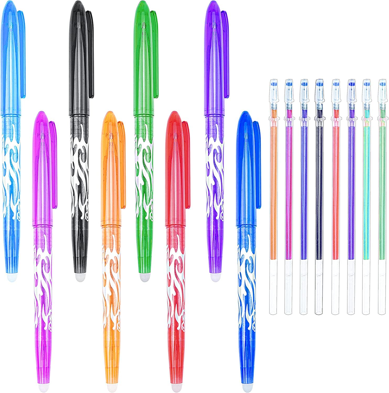 JWWYJ 8 PCS Erasable Gel Pens, 8 Colors Quick Drying Rollerball Pens with 8 Refills, Friction Pens for Kids Adults Students Office School Supplies (0.5mm, 8 Colors)