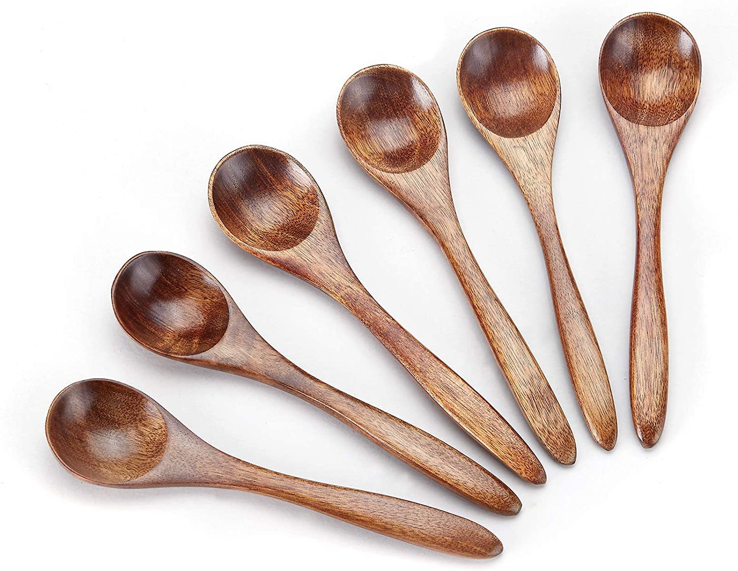 ELECDON Small Wooden Spoons, 6pcs Wooden Teaspoon Sevensun Small Teaspoons Serving Wooden Utensils For Cooking Small Condiments Spoon, Mini Wooden Honey Spoon For Daily Use