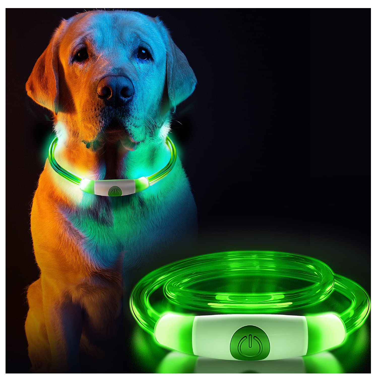 Dog Collar light for the dark, Silicone Collar Flashing Led Light for pets- USB Rechargeable - Makes Your Dog Visible (Green)