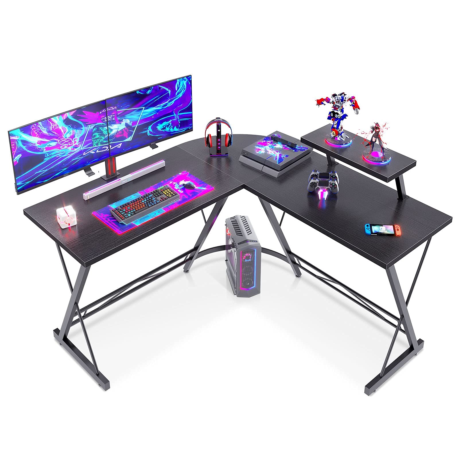 VARWANEO MiniDeer L-Shaped Desk 50.8in Computer Corner Desk, Home Gaming Desk, Office Writing Workstation w Large Monitor Stand, Space-Saving, Easy to Assemble ((50.8in+50.8in)(W)x18.2in(D)x29.5in(H))