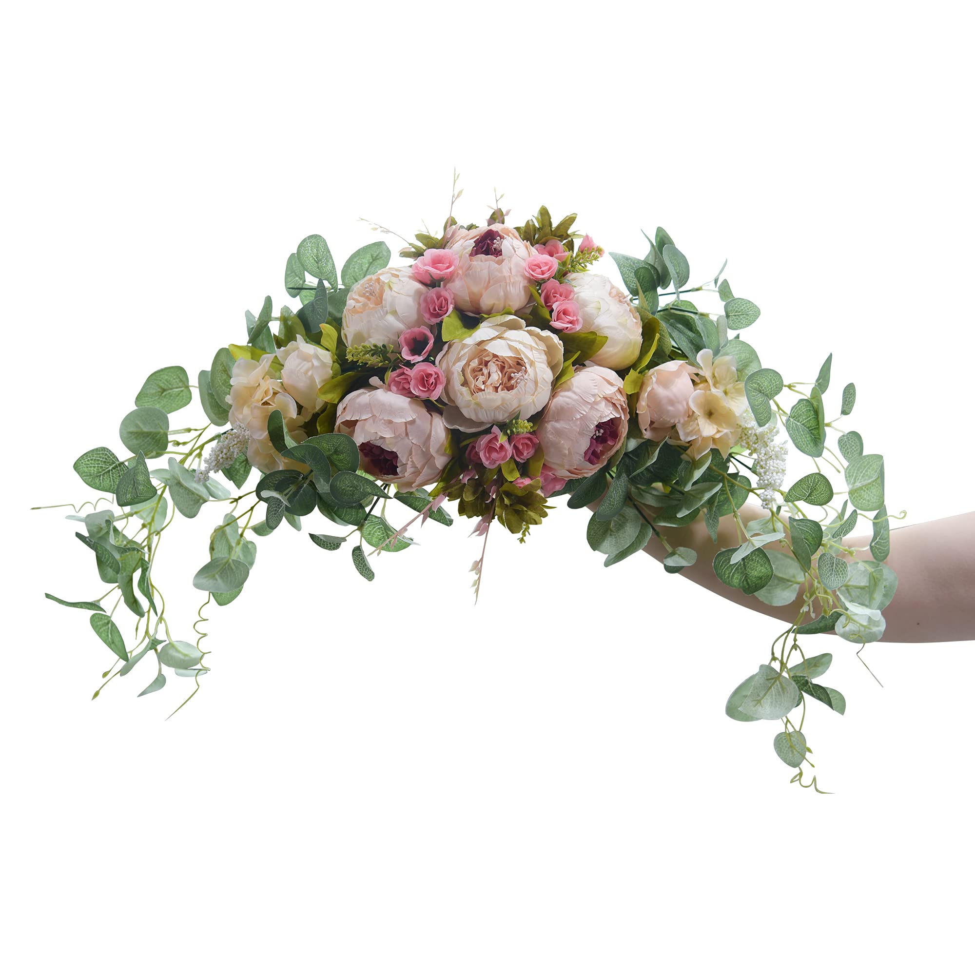 Wedding Arch Flowers Artificial Peony Eucalyptus Wreath Floral Swag Garland Decoration for Lintel Door Wall Ceremony Celebration Christmas Party