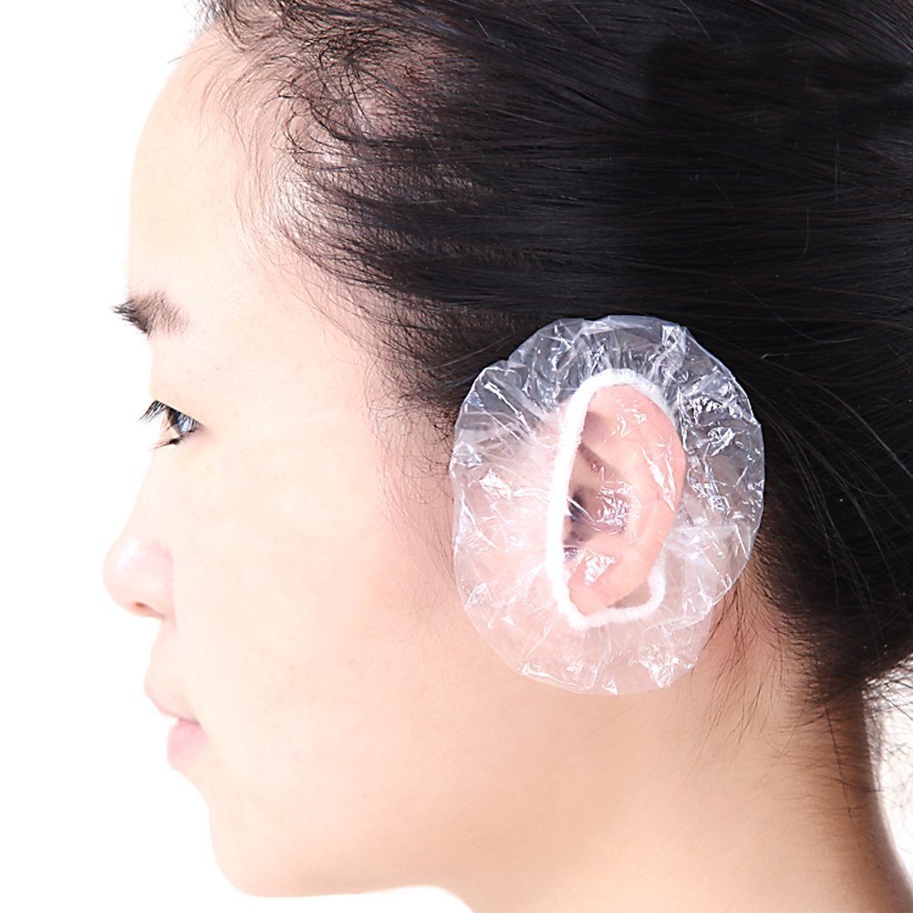 Elandy100PCS Disposable Hair Dyer Ear Protector Covers Shower Caps for Ears Clear hair dye hair bathing beauty earmuffs shower cap