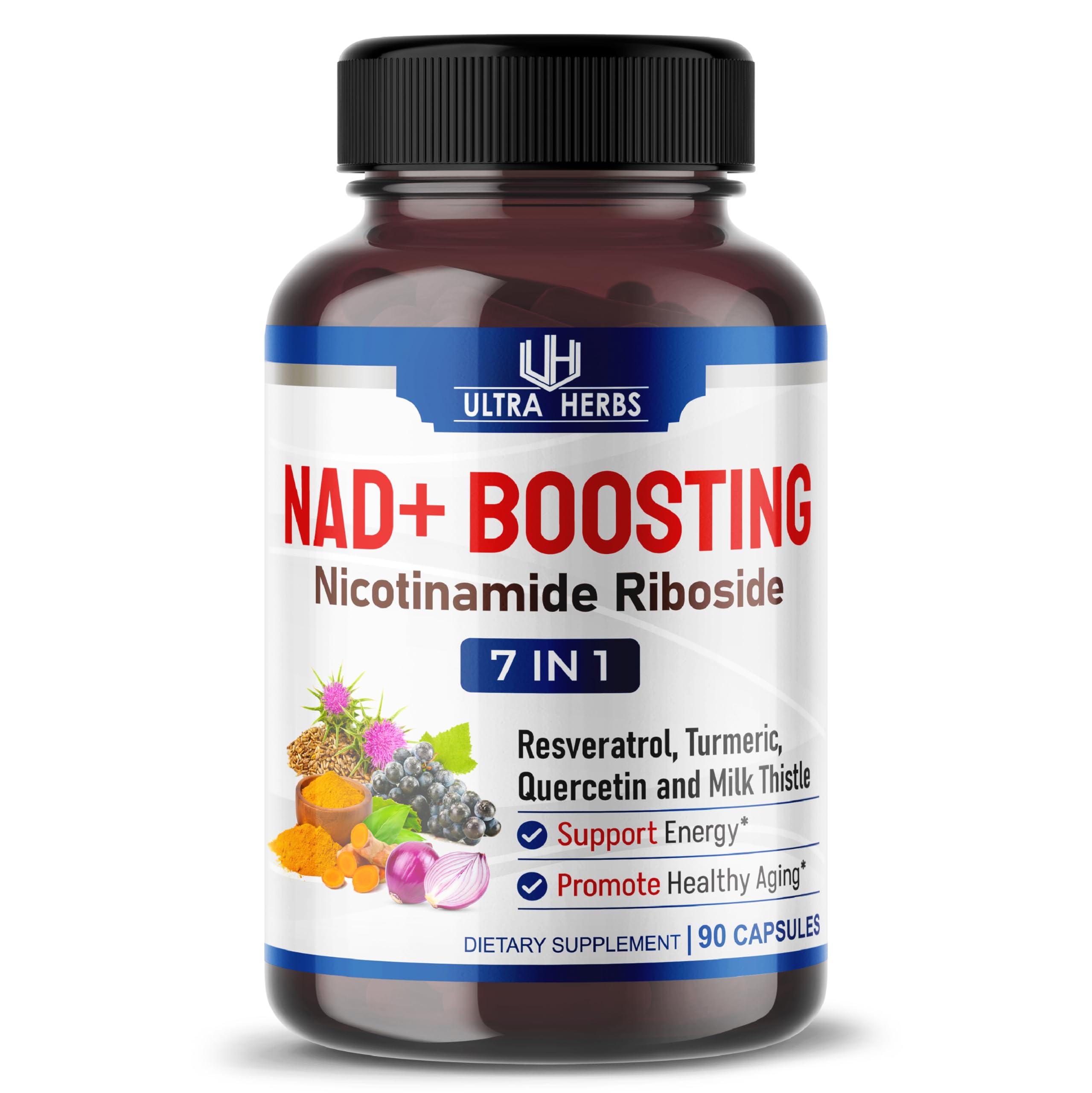 ULTRA HERBSNAD+ Supplement 14,300mg with Nicotinamide Riboside NR, Trans Resveratrol, Quercetin - Support Cellular Energy, Longevity, Healthy Aging *USA Made & Tested* (90 Count (Pack of 1))