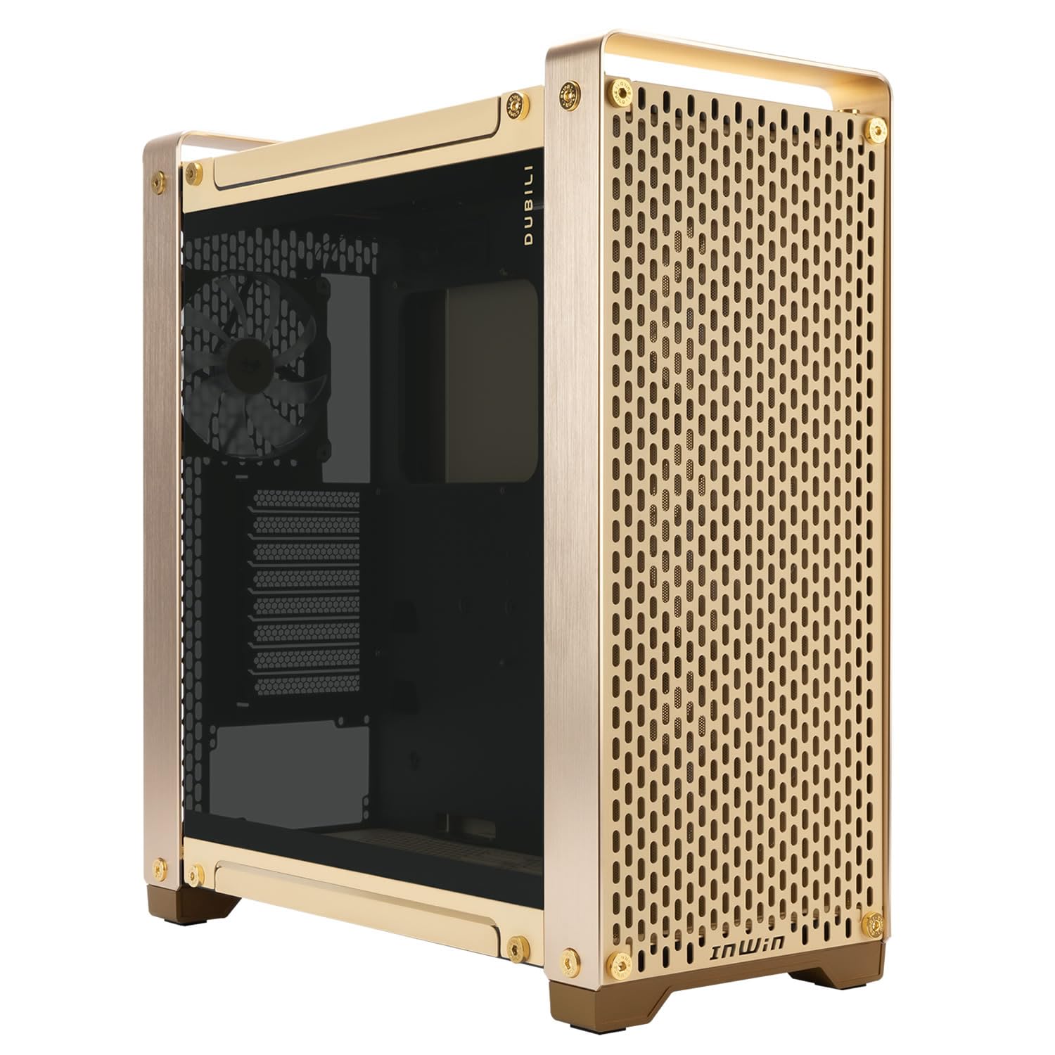 IN WIN Dubili Full Tower Gaming Chassis (iBuildiShare Series) w/Preinstall ARGB Fan x 4 (Champagne Gold) (IW-CS-DUBILIASB-GLD)