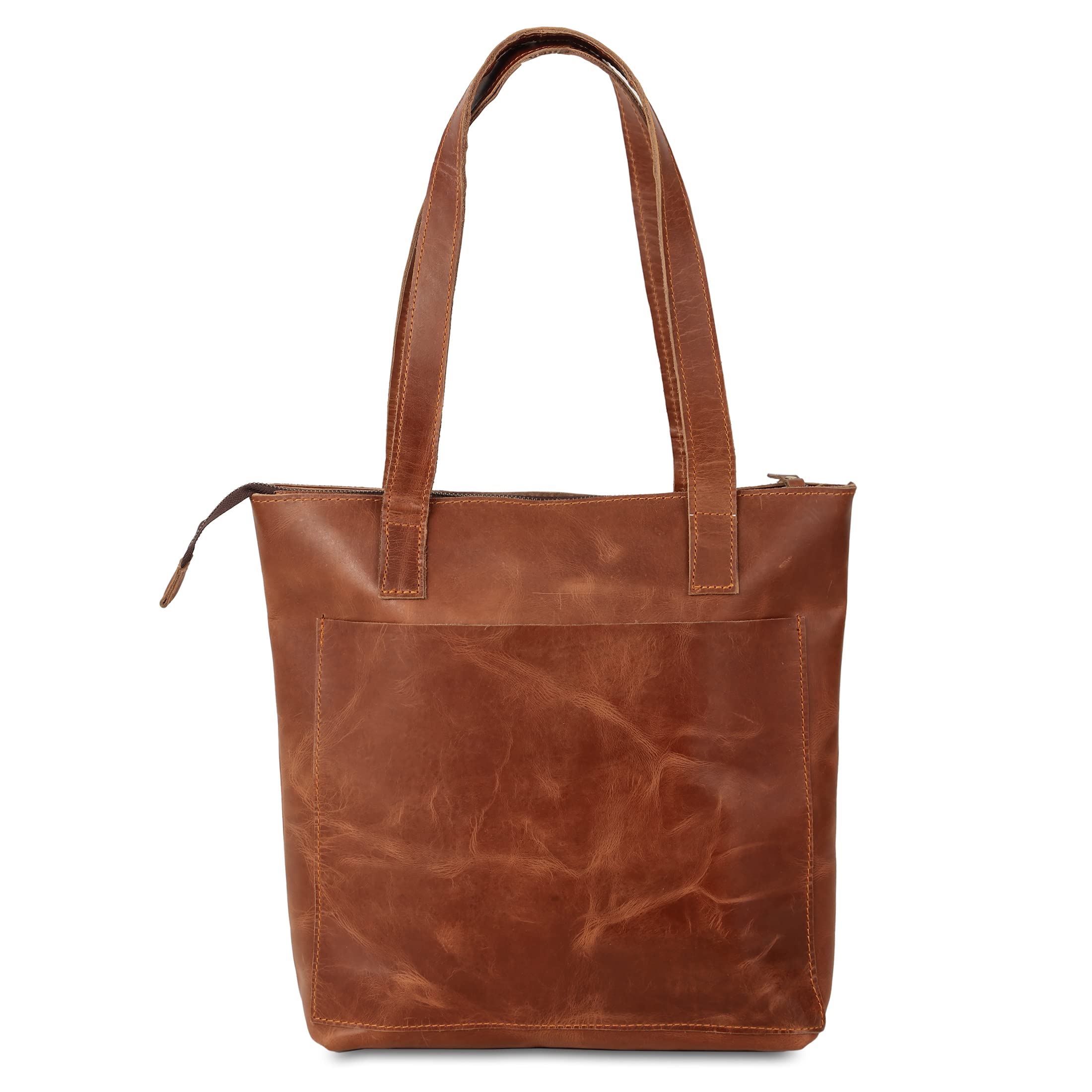 16 inches tote buff leather bag, Brown, Tote Buff Leather Bag